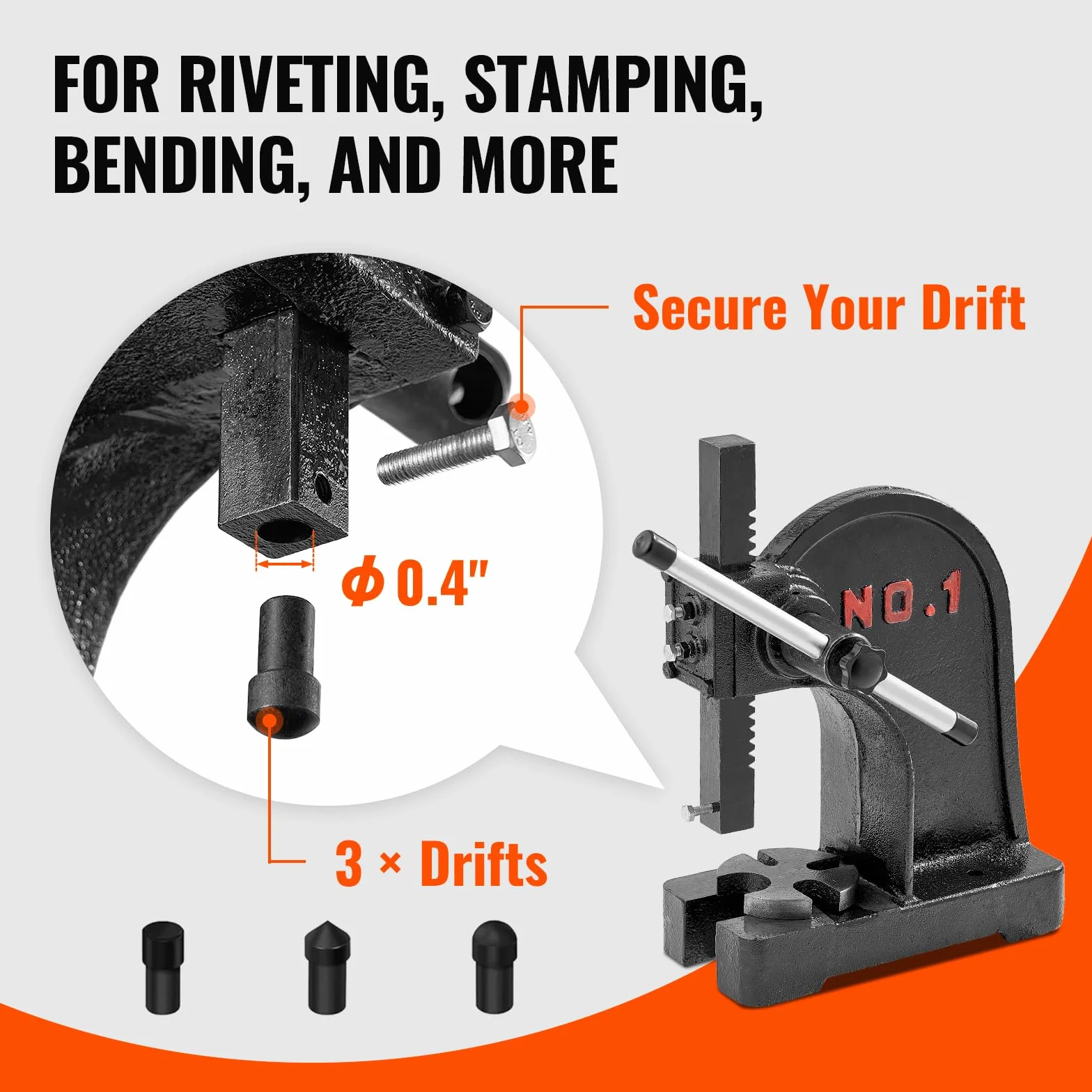 VEVOR 1 TON Manual Arbor Press, 5.9" Max Height, Heavy Duty Cast Iron Desktop Press