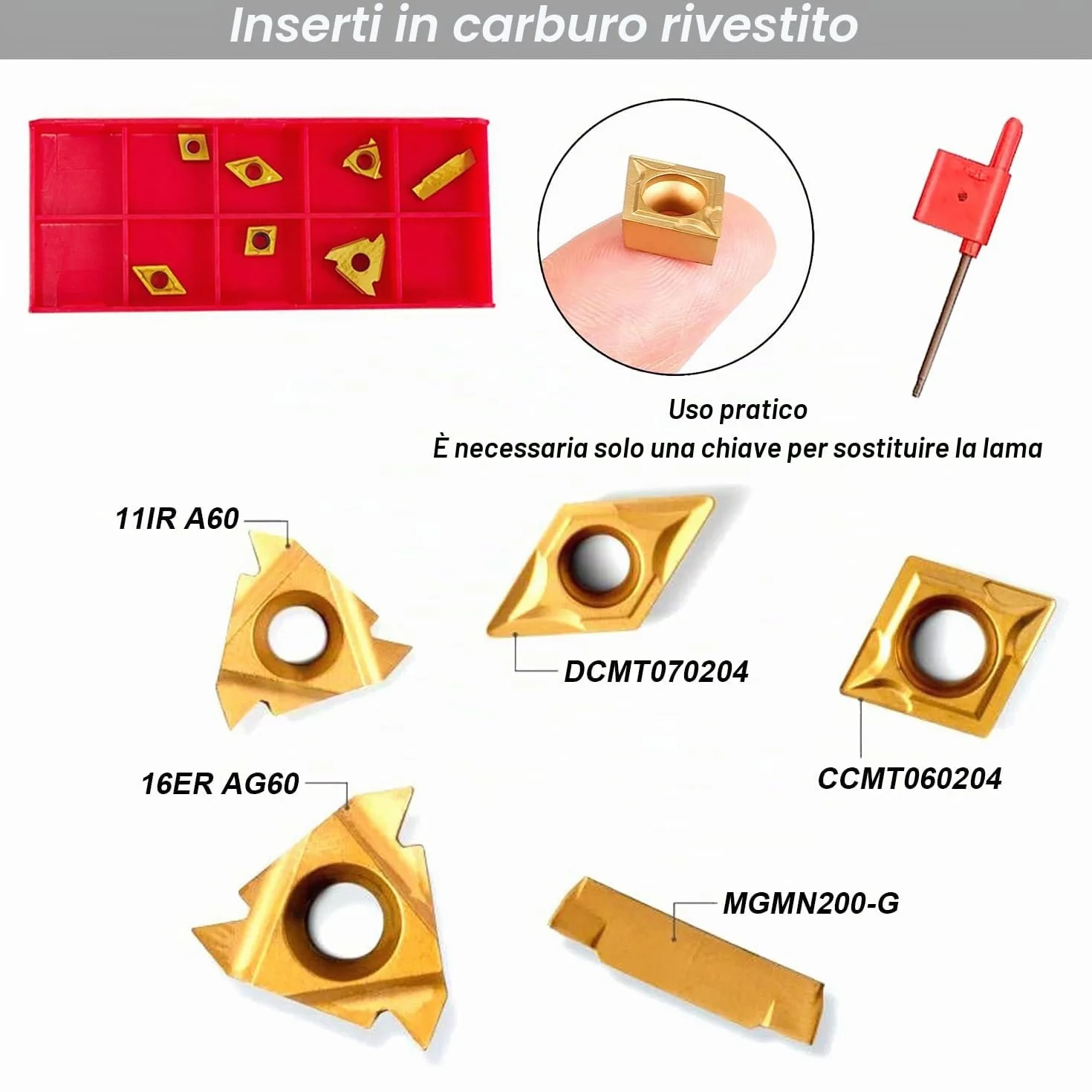 21 pezzi Tornio Carburo Utensile per Tornitura Porta Utensili Tornitura Carburo Multifunzionale Supporto Alesatore in Metallo con Inserto di Carburo Chiavi per Tornio Utensili Strumento Tornio 12mm