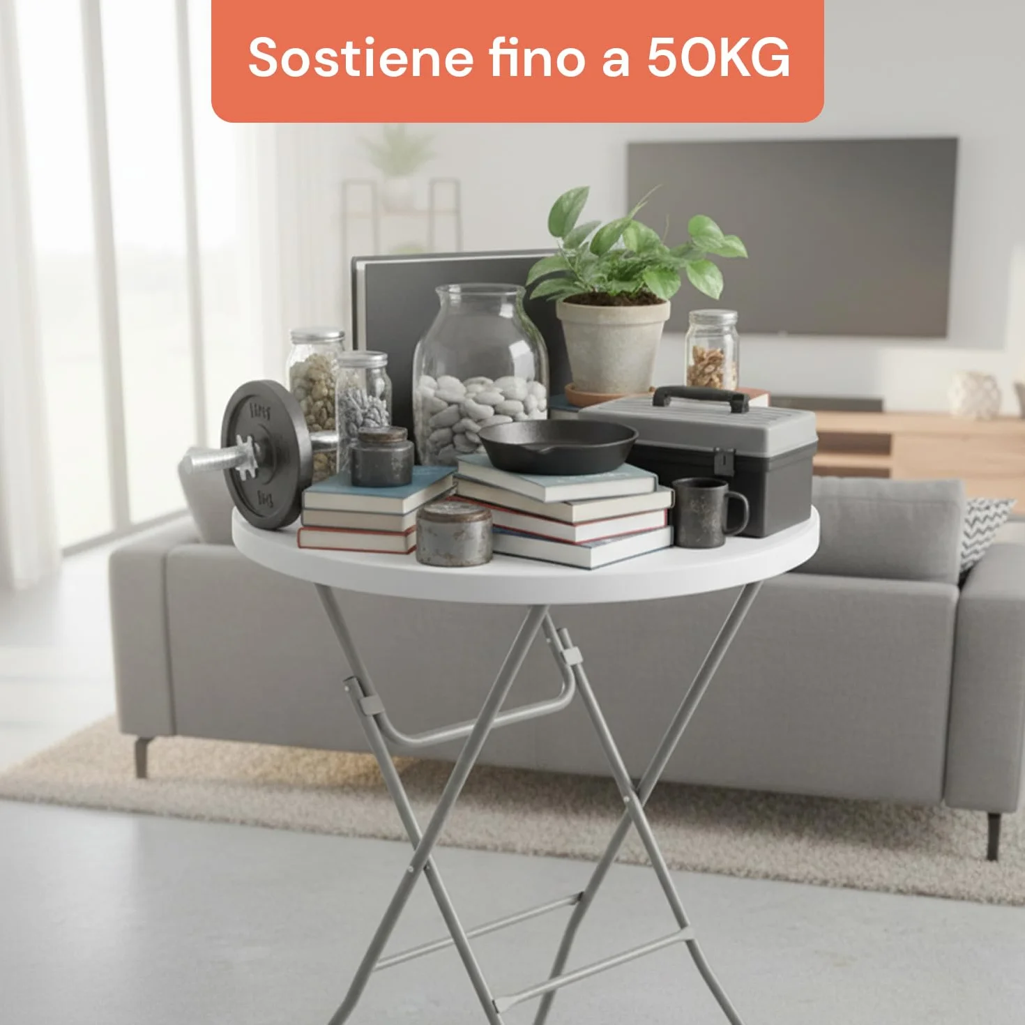 Avilia – Tavolo Pieghevole Rotondo Bianco Ø80 cm Ripiano in Resina e Struttura in Acciaio Richiudibile per Interno ed Esterno, Design Moderno, Facile da Usare e Salvaspazio