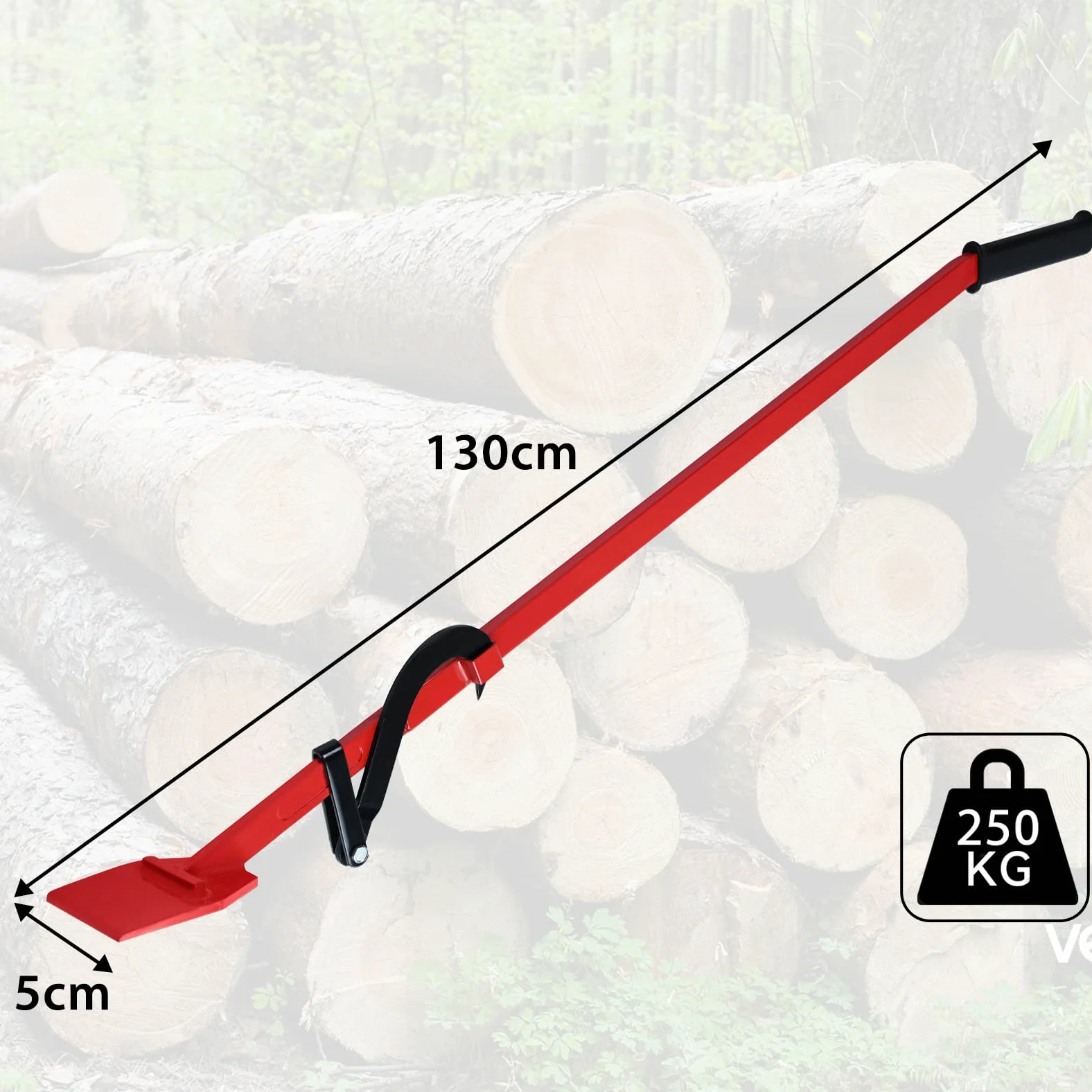 SUBTLETY 130cm Leve e Cunei per Abbattimento Pesante Sollevatore per l'Abbattimento degli Alberi Cuneo con Manico Antiscivolo e Gancio Reversibile Portata fino a 250KG per Giardino e Paesaggistica