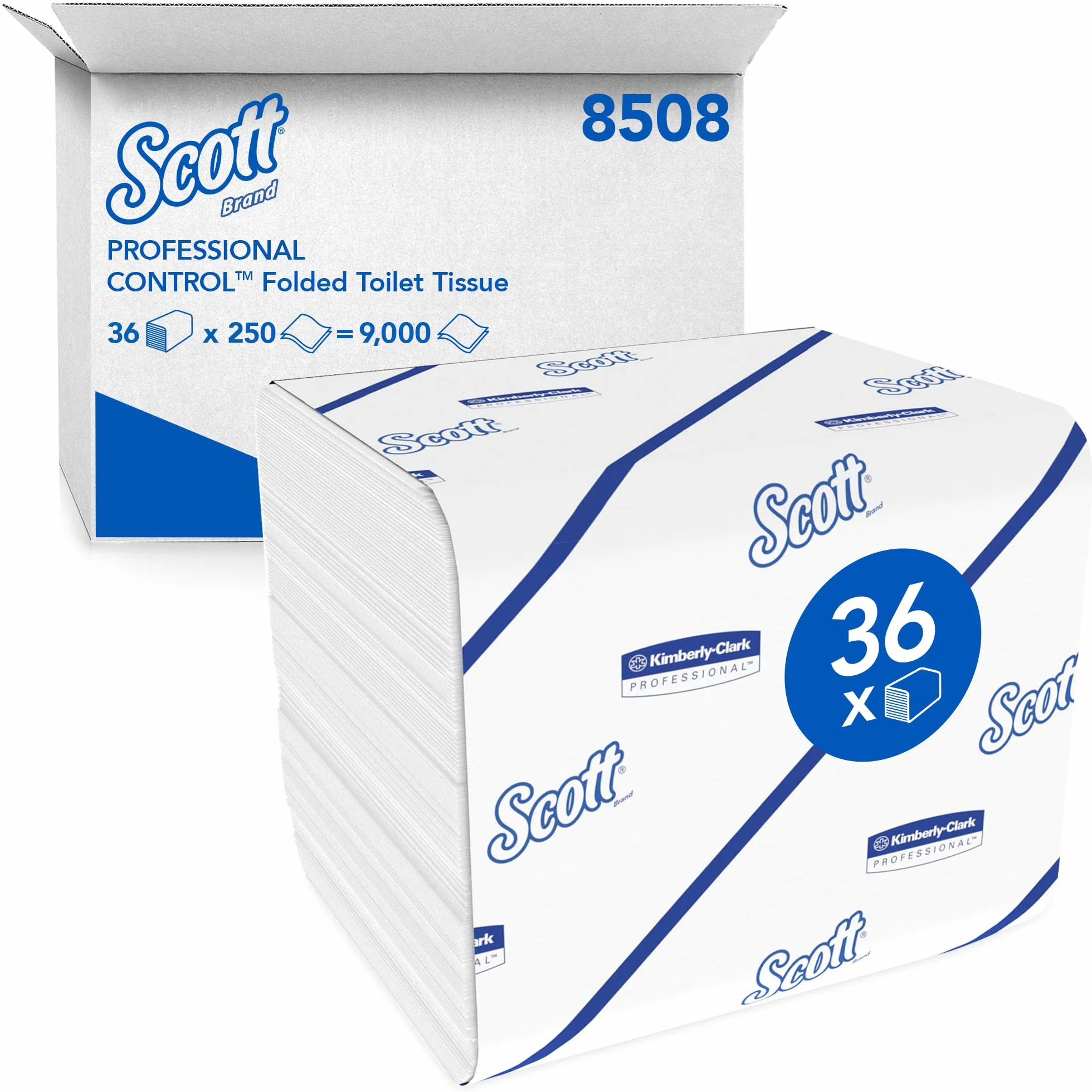 Scott Control 8508 Carta Igienica Interfogliata, 2 Veli, Bianco, 100% Riciclato, 9000 Fogli (36 x 250)
