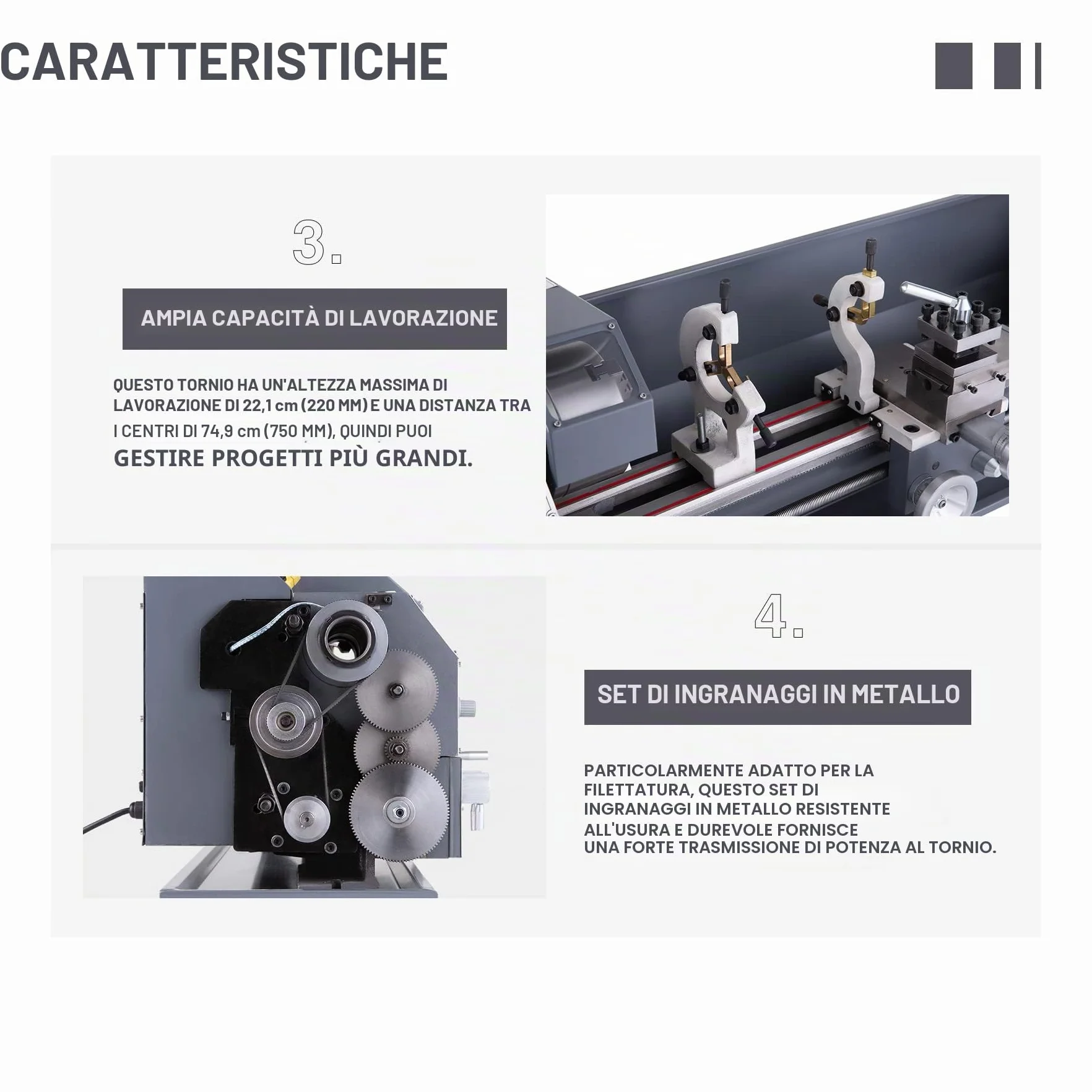CREWORKS 1100W 220 x 750 MM Mini Tornio in Metallo, 50-2250 RPM Tornio da Banco in Metallo con Mandrino a 3 Ganasce per Fai da Te Lavorazione del Legno e dei Metalli