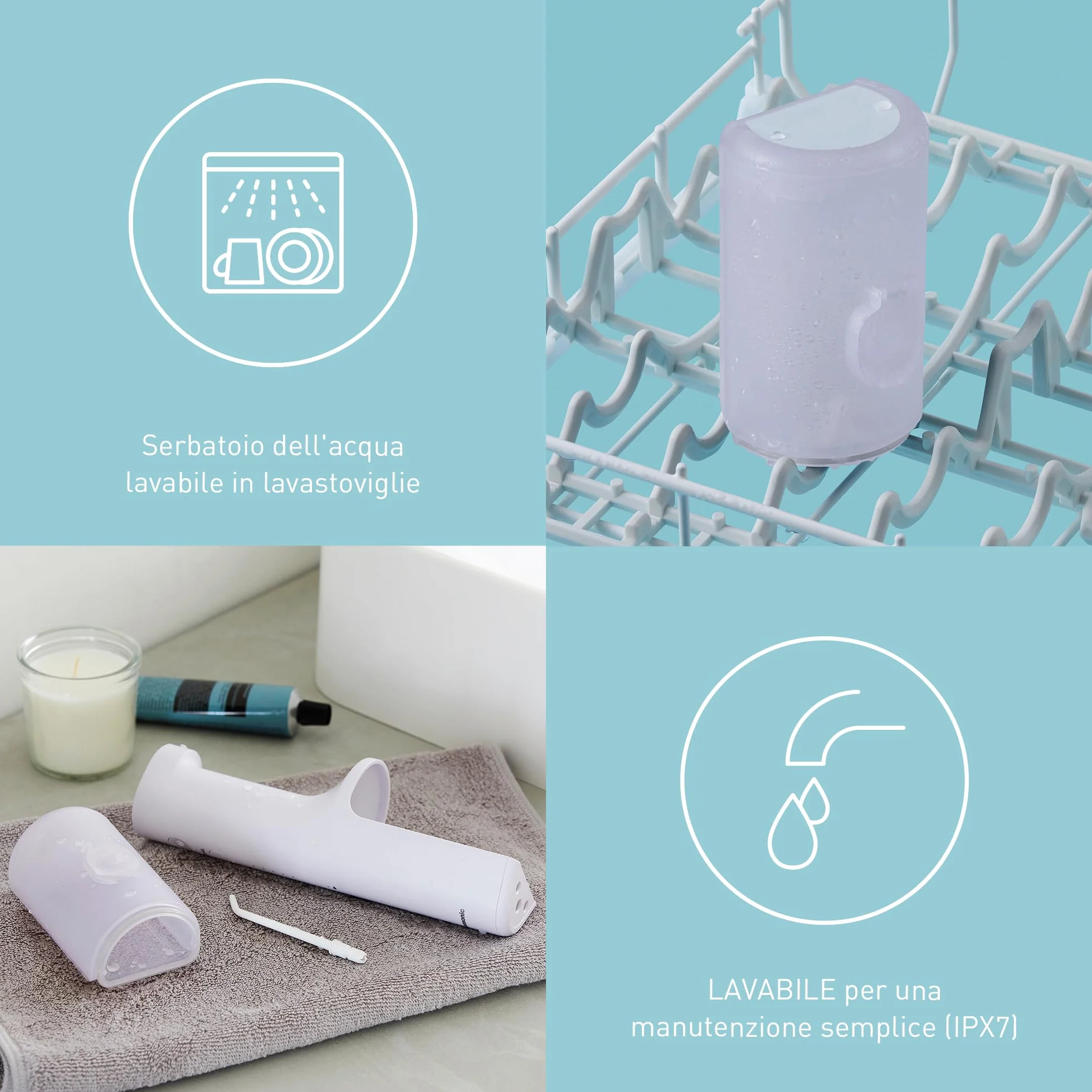 Panasonic Serie 300 Irrigatore Orale EW-DJ26-V303, Idropulsore dentale, 200ml, IPX7, 2 Ugelli Standard, 5 Impostazioni di Pressione, Accessorio da Viaggio, Viola
