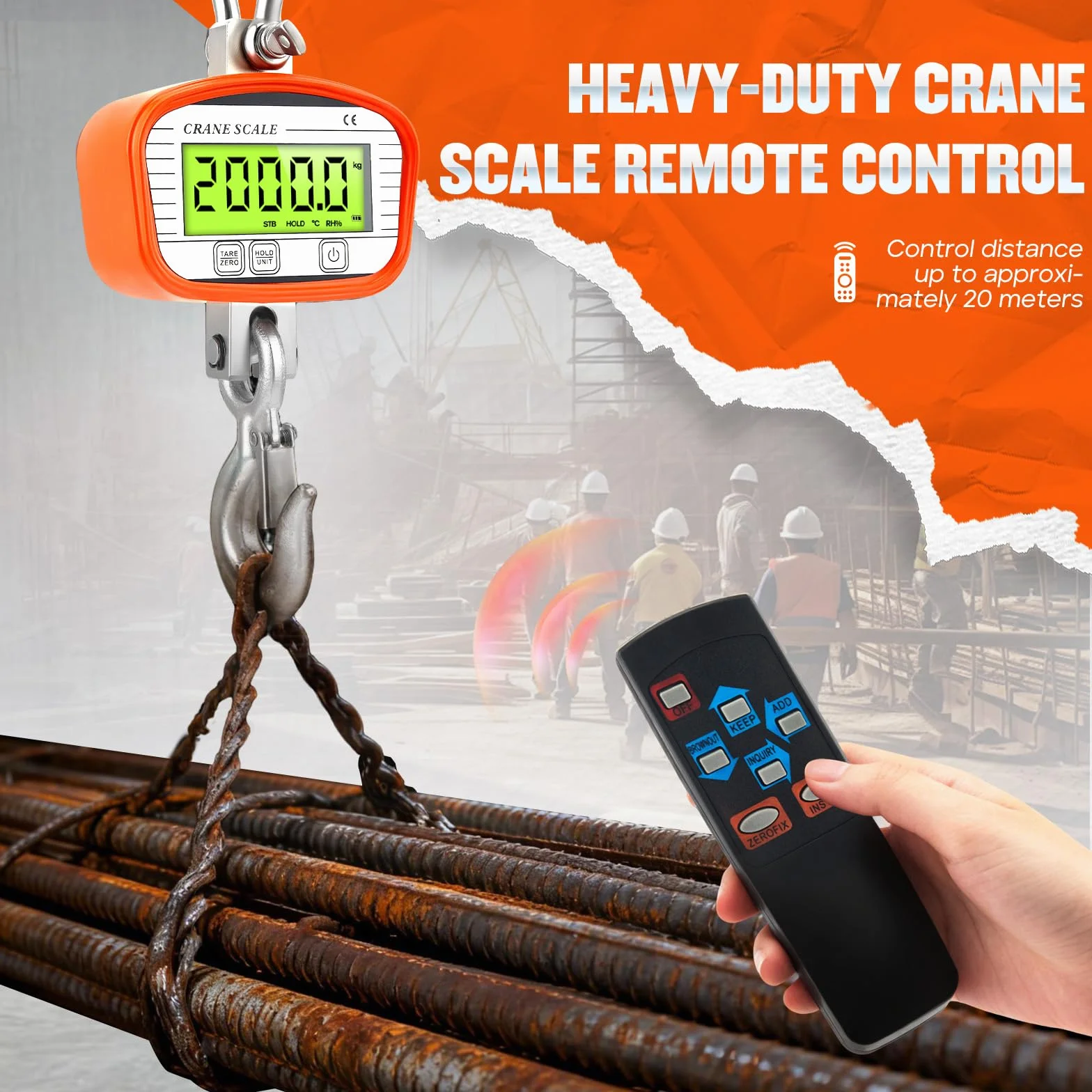 Bilancia sospesa 2000kg/4400lbs con telecomando elettronica per gru digitale LCD arancione