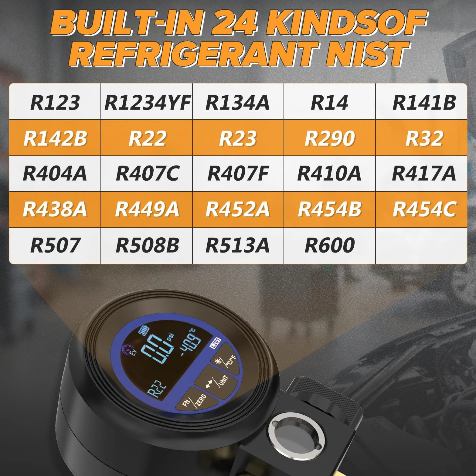 Misuratore digitale refrigerante 3 in 1 test sottovuoto pressione R32 R134A R1234yf manometro precisione ±0,5% FS