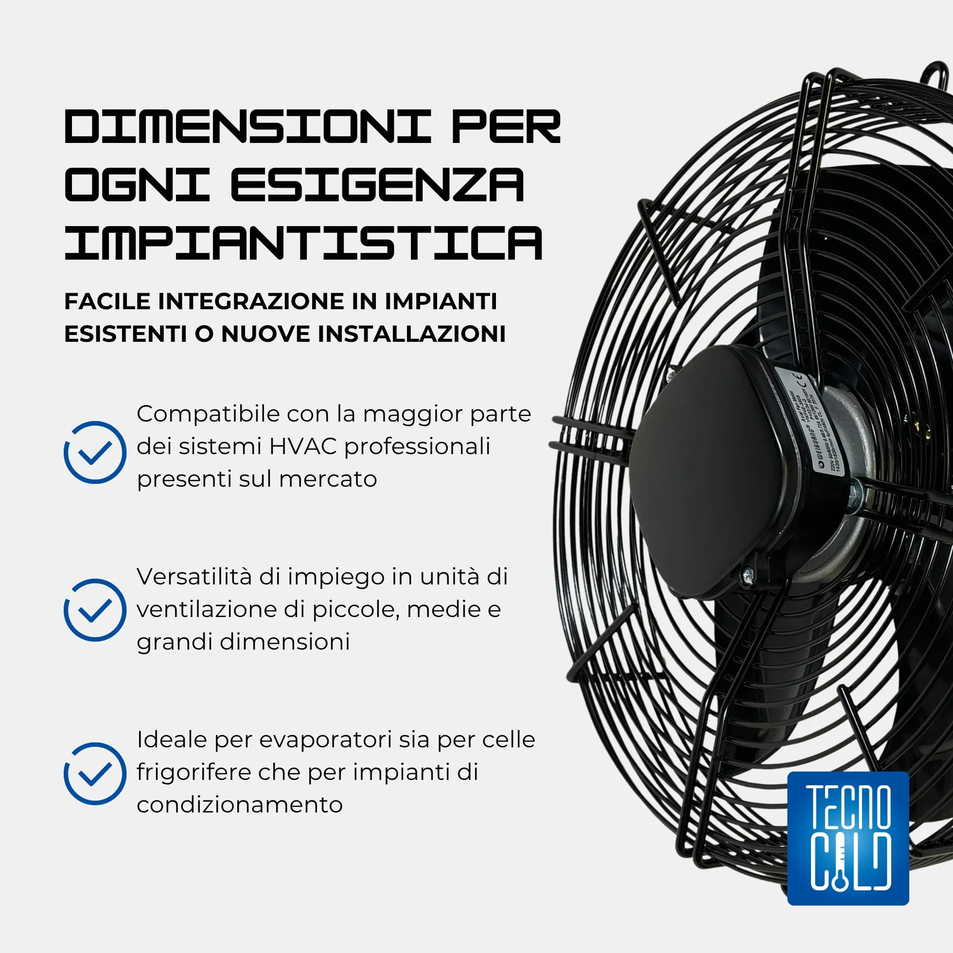 Ventilatore Assiale Industriale 230 V Aspirante Diametro Ø da 300 mm per Impianti di Refrigerazione con Motore e Griglia