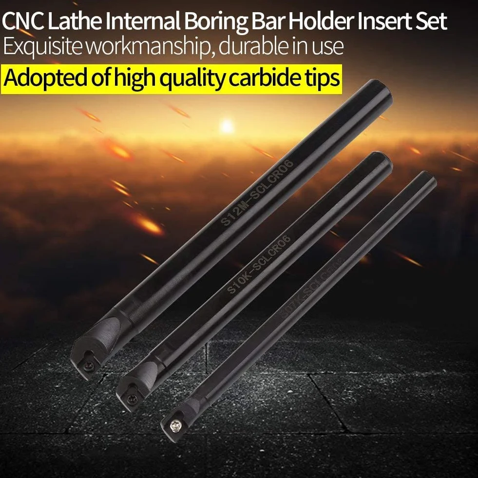 SEAFRONT Set di Utensili Per Tornio CNC, Barra di Torsione Interna del Supporto del Foro Tornio Sclcr + Inserto Ccmt0602 10 Pezzi + Chiave 3 Pezzi