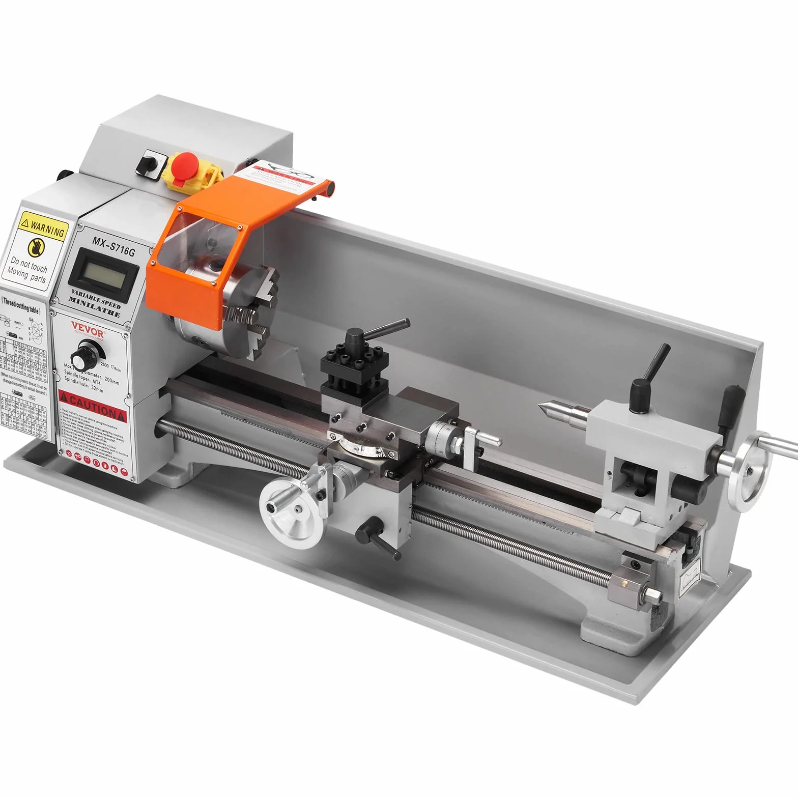 VEVOR Mini Tornio da Banco per Metallo Motore 800W in Ghisa HT200 Velocità tra 150-2500 giri/min Variazione Costante, Mini Tornio per Metalli 80 x 34 x 36 cm Cono Mandrino MT5 Diametro Mandrino 100mm
