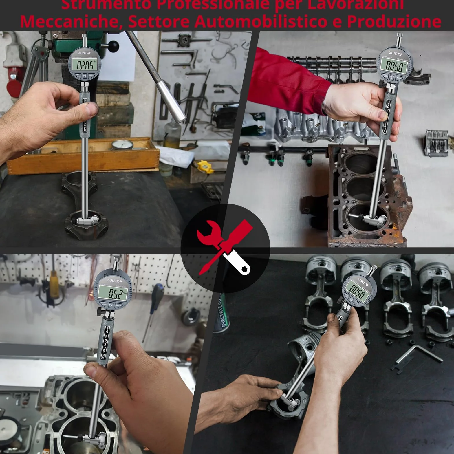 XUNTOP Alesametro con Quadrante 50-160mm/2-6" con Set 12 Testine Auto Alesametro con Comparatore Centesimale 0.01mm Precisione Indicatore Diametro Interno con Custodia ABS per Motori Cilindri CNC
