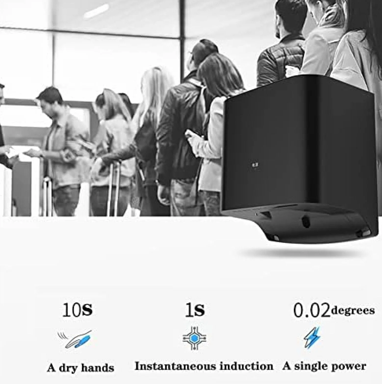 Asciugamani Automatico a Induzione 1250W 80 M/s Asciugamani Elettrico da Bagno Caldo Freddo Regolabili Oro