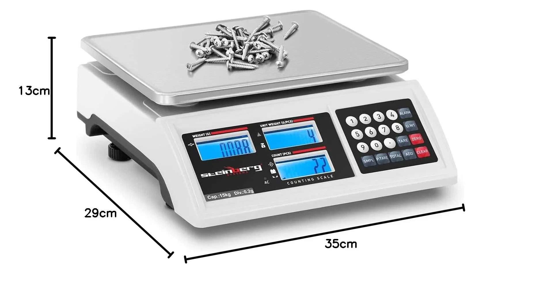 Steinberg Systems Bilancia Contapezzi Bilancia di Precisione SBS-ZW-1502 (15 kg / 0,2 g, Batteria 80 h, Plastica ABS, Acciaio Inox)