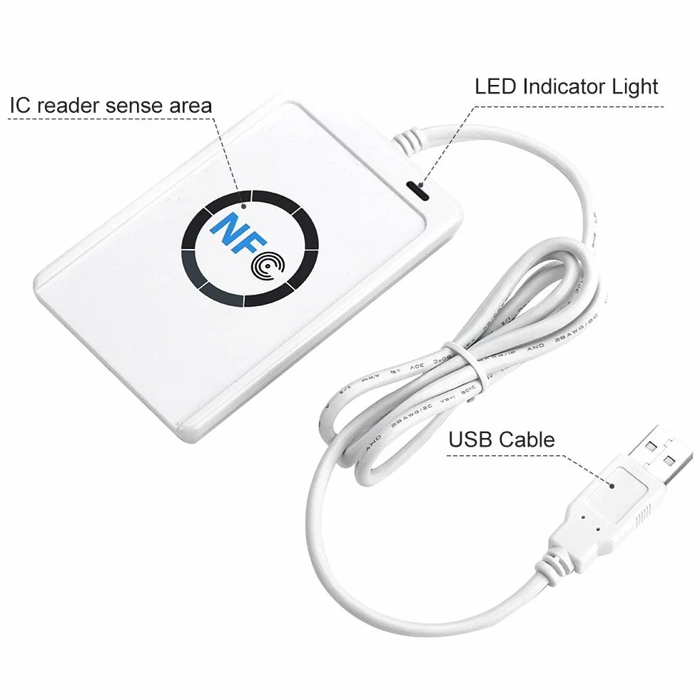 DEWIN Lettore NFC, ACR122U NFC Writer Lettore e Scrittore NFC Lettore Cie NFC RFID ACR122U ISO 14443A/b Software Gratuito in Bianco NFC Card Lettore Cie USB