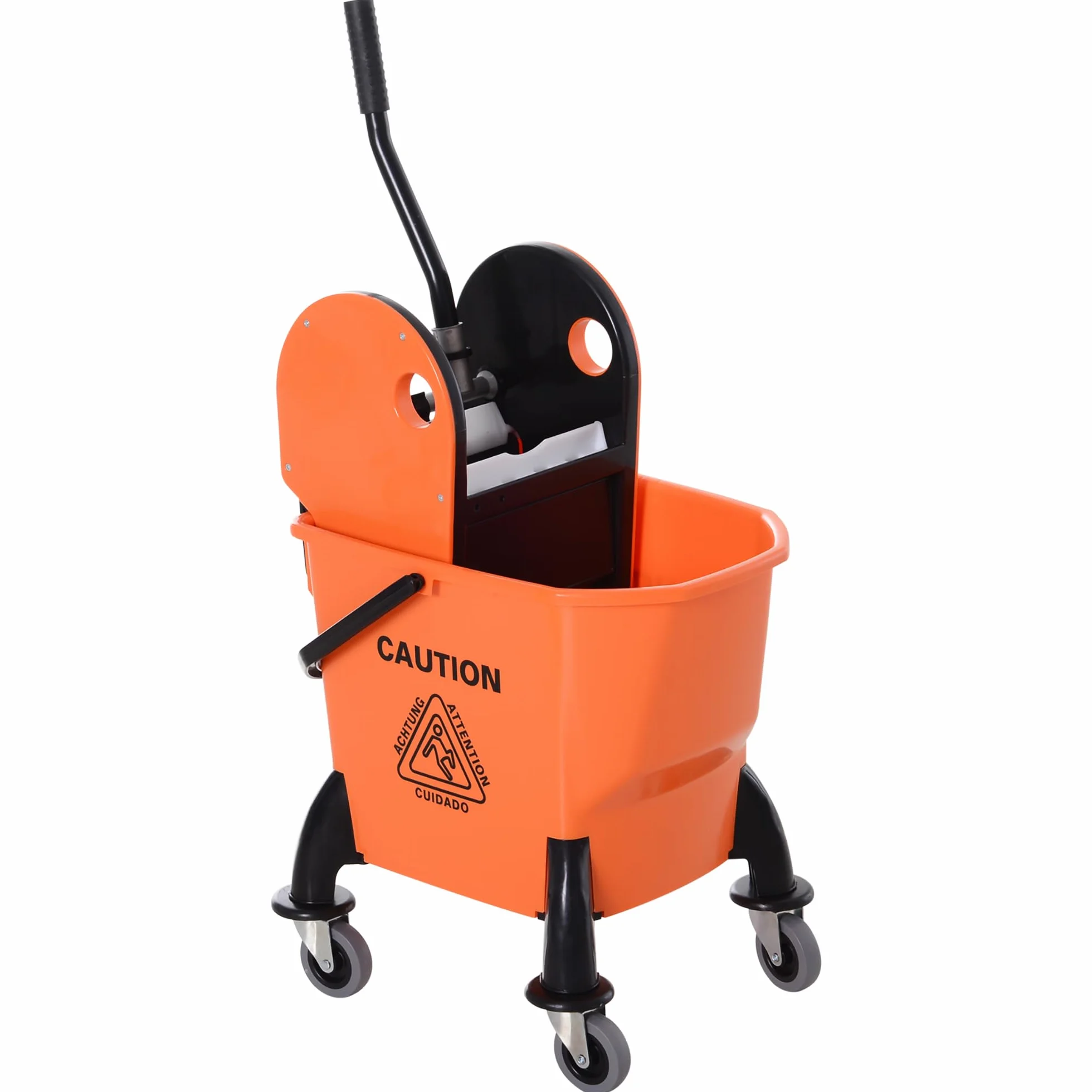 HOMCOM Carrello Pulizie Professionale 26L Strizzatore Rimovibile Ruote 44x36x90cm Arancione