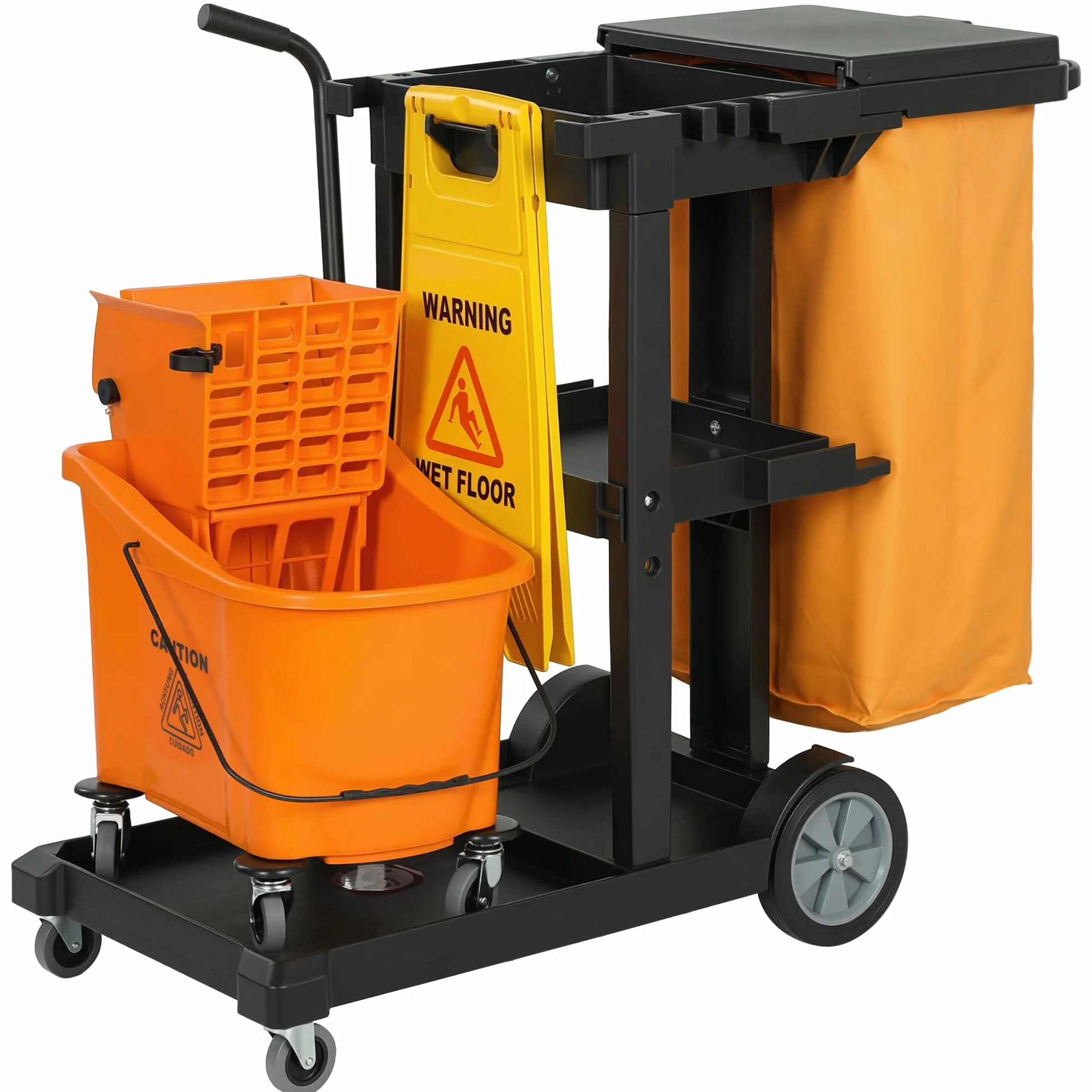 HOMCOM Carrello Pulizie 3 Ripiani 70L Secchio Lavapavimenti Strizzatore 4 Ruote 122x46.5x101 cm