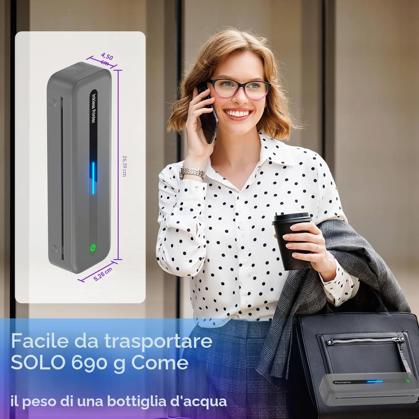 ASprink Stampante Portatile A4 M832 Termica Grigio