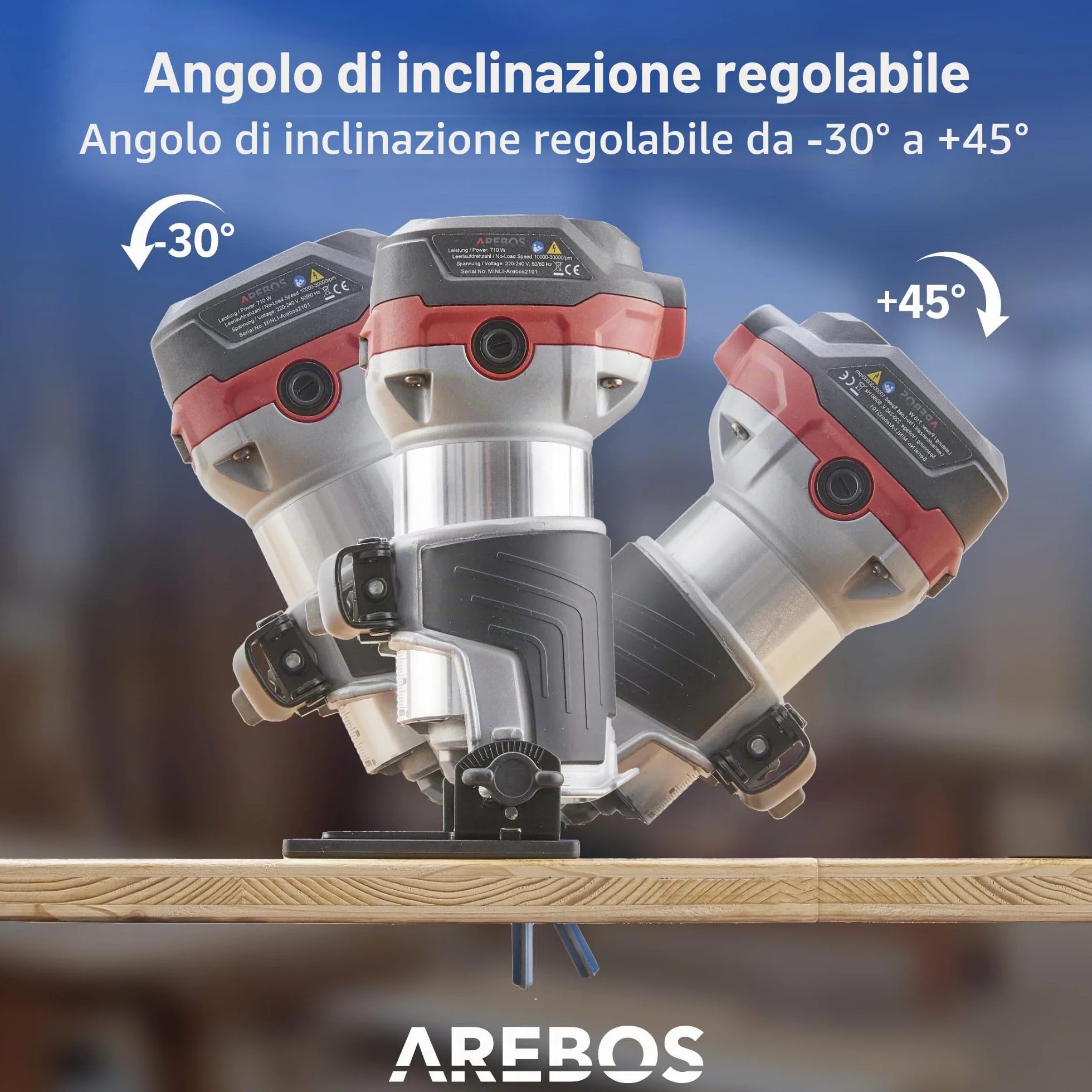Arebos Fresatrice verticale | Fresatrice per legno con 6 livelli di velocità | Bloccaggio mandrino 710 W | Base a immersione e trimmer | Pinza di serraggio Ø 6 e 8 mm | Con borsa porta utensili