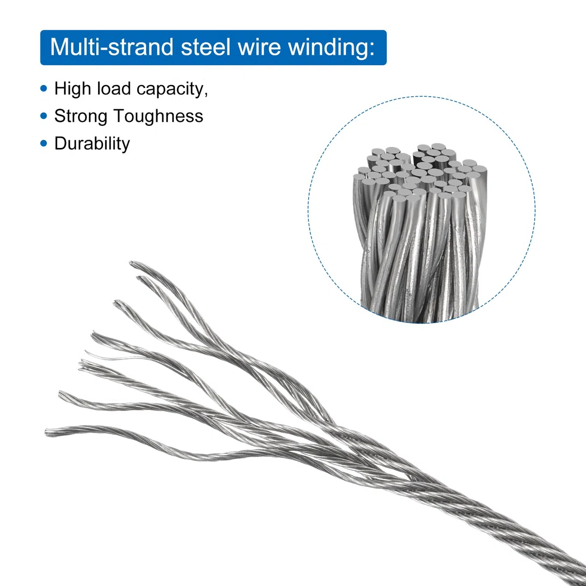 QUARKZMAN 6m Cavo Acciaio Rivestito Trasparente 10mm (3/8 pollici) con 2Pz Manicotti a Anello M10 Morsetti Stendibiancheria per Appendere Luci Corda, Ringhiere per Ponti, Filo Giardino