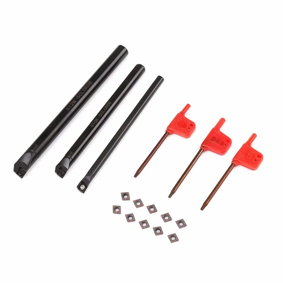 SEAFRONT Set di Utensili Per Tornio CNC, Barra di Torsione Interna del Supporto del Foro Tornio Sclcr + Inserto Ccmt0602 10 Pezzi + Chiave 3 Pezzi