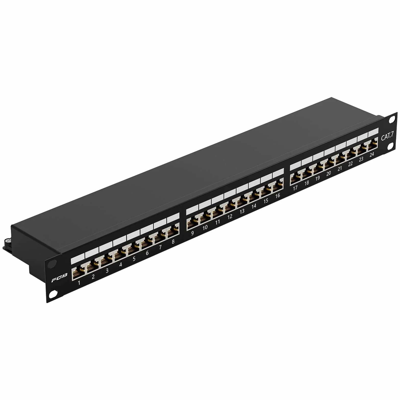 FGB - Pannello patch CAT 7 24 porte - 19" pollici per installazione su rack Server, montaggio RJ45 schermato - Pannello patch schermato per switch di rete Gigabit