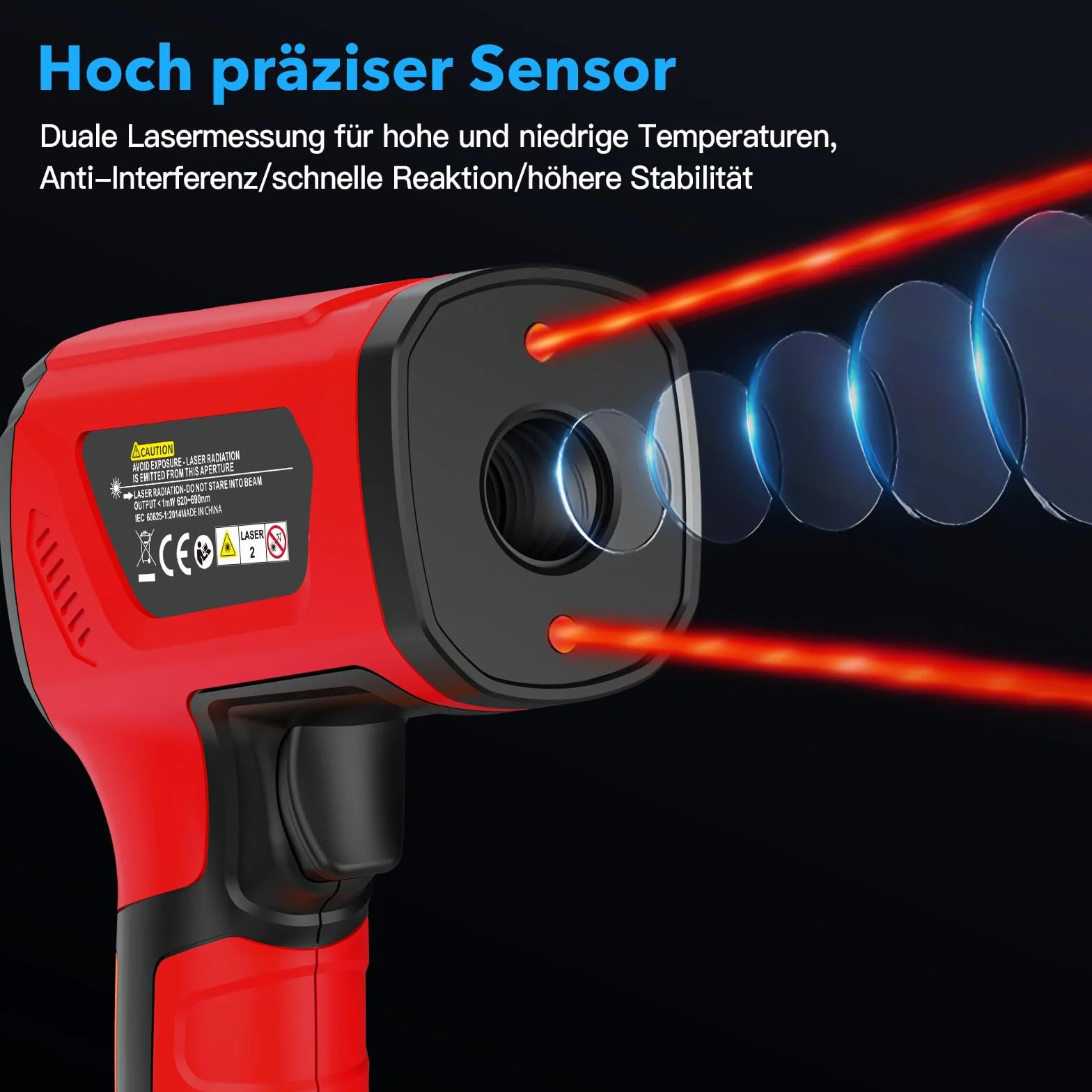 Termometro a Infrarossi MESTEK Digitale Laser -40°C~1600°C con K-Probe Senza Contatto LCD