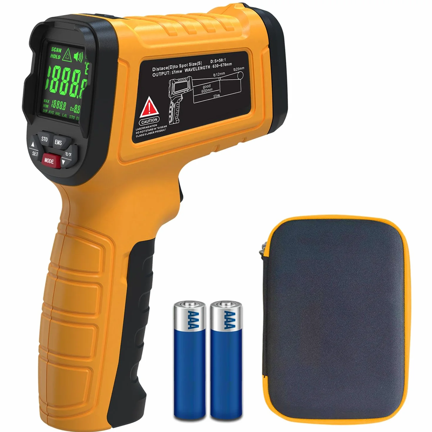 BSIDE H3 Termometro Infrarossi -58℉~2552℉ (-50℃~1400℃) 50:1 Pirometro Digitale con LCD a Colori Memoria Allarme Pistola Laser Temperatura