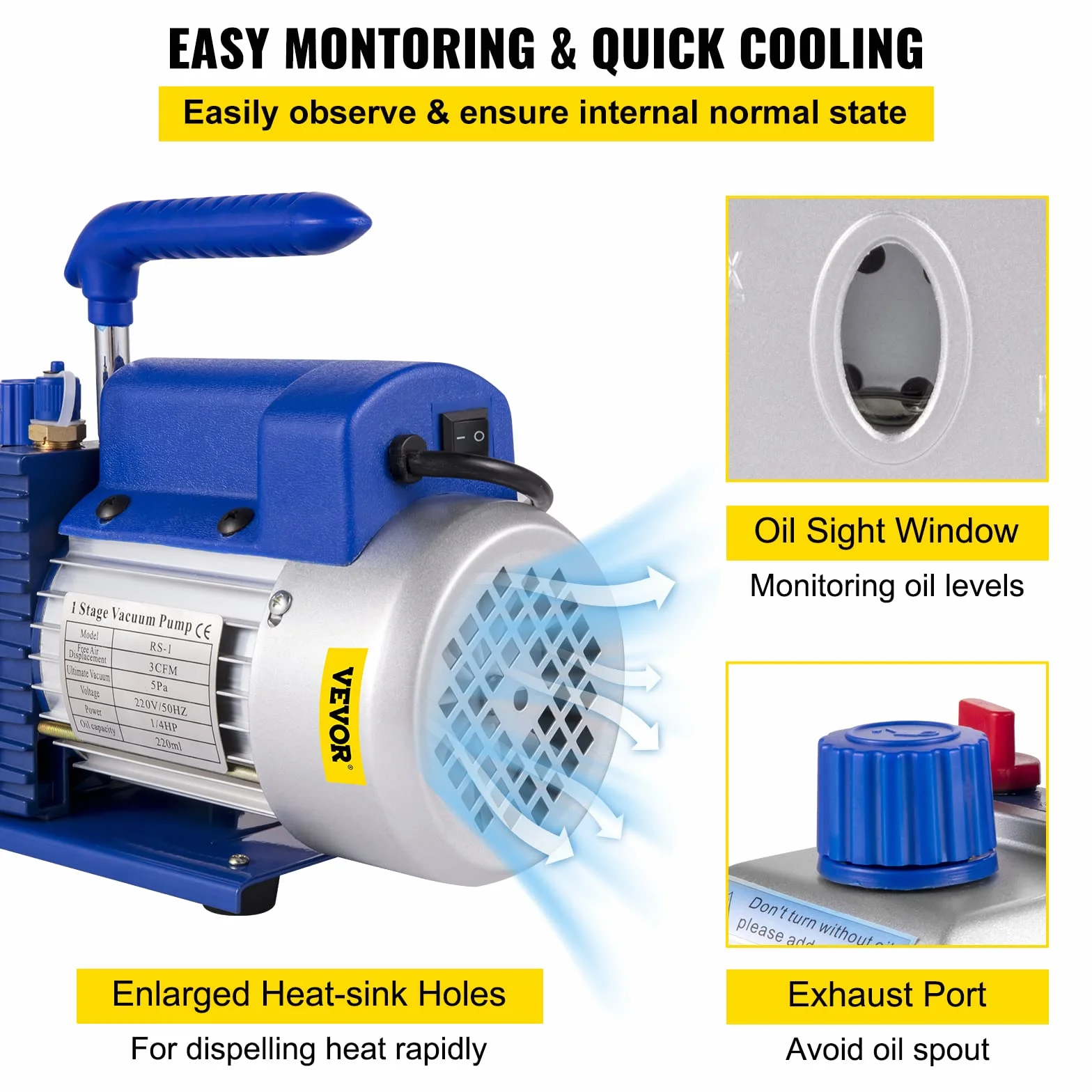 VEVOR Pompa Vuoto per Condizionatori 3CFM 1/4HP, Pompa a Vuoto per Refrigerazione da 85 Lt/min con Manometro AC/DC, Pompa a Vuoto per Condizionatori R22, R134A, R410A