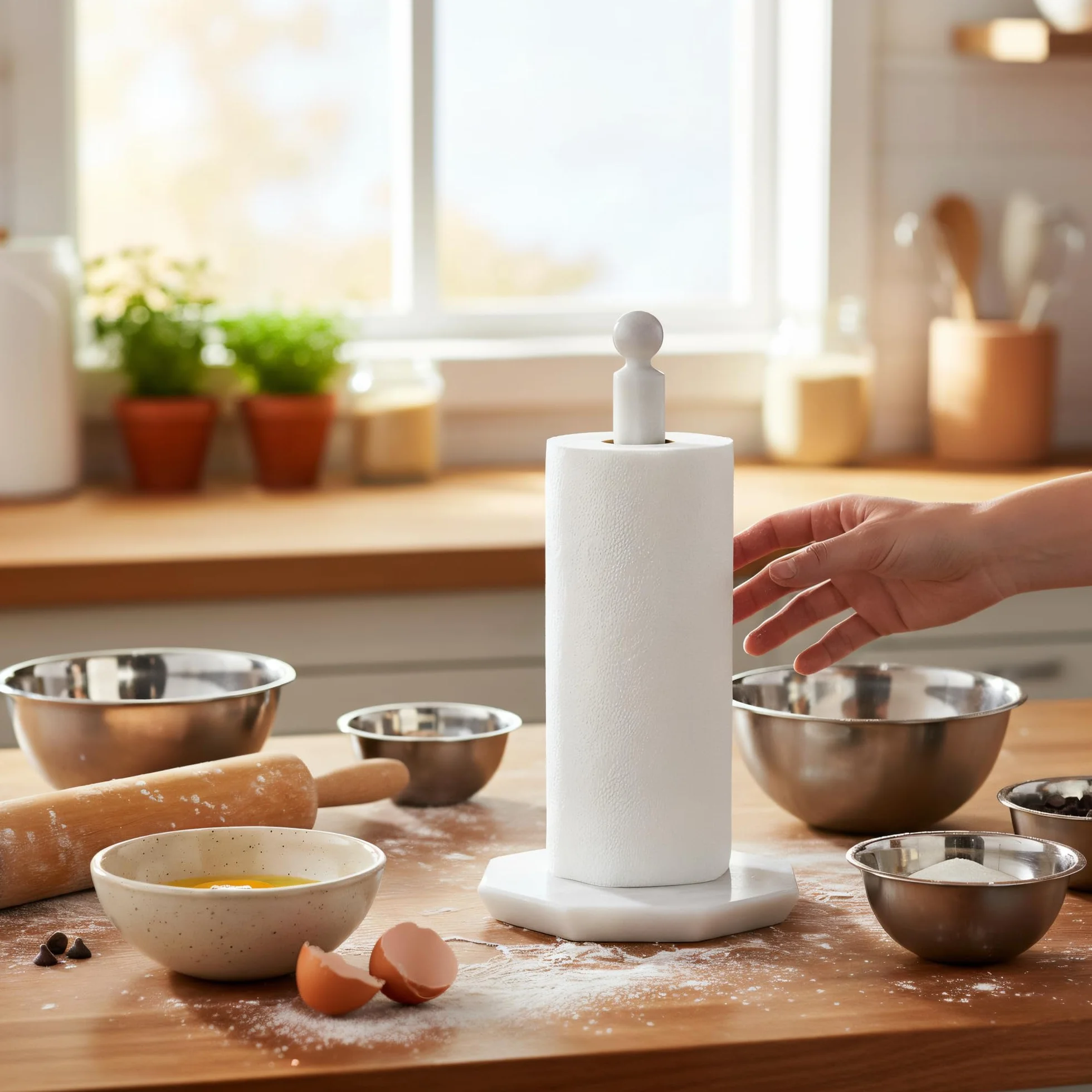 Portasciugamani di carta in marmo bianco 31 cm fatto a mano per cucina bagno elegante design pietra organizer asciugamani