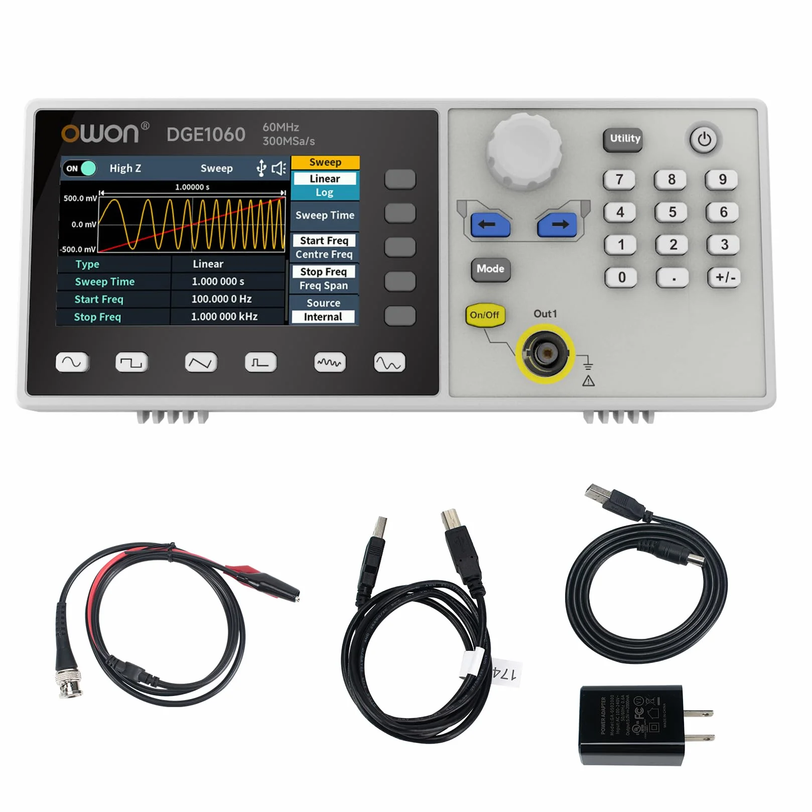OWON DGE1060 Generatore di forma d'onda 60 MHz 300 MSa/s 14 bit 8K