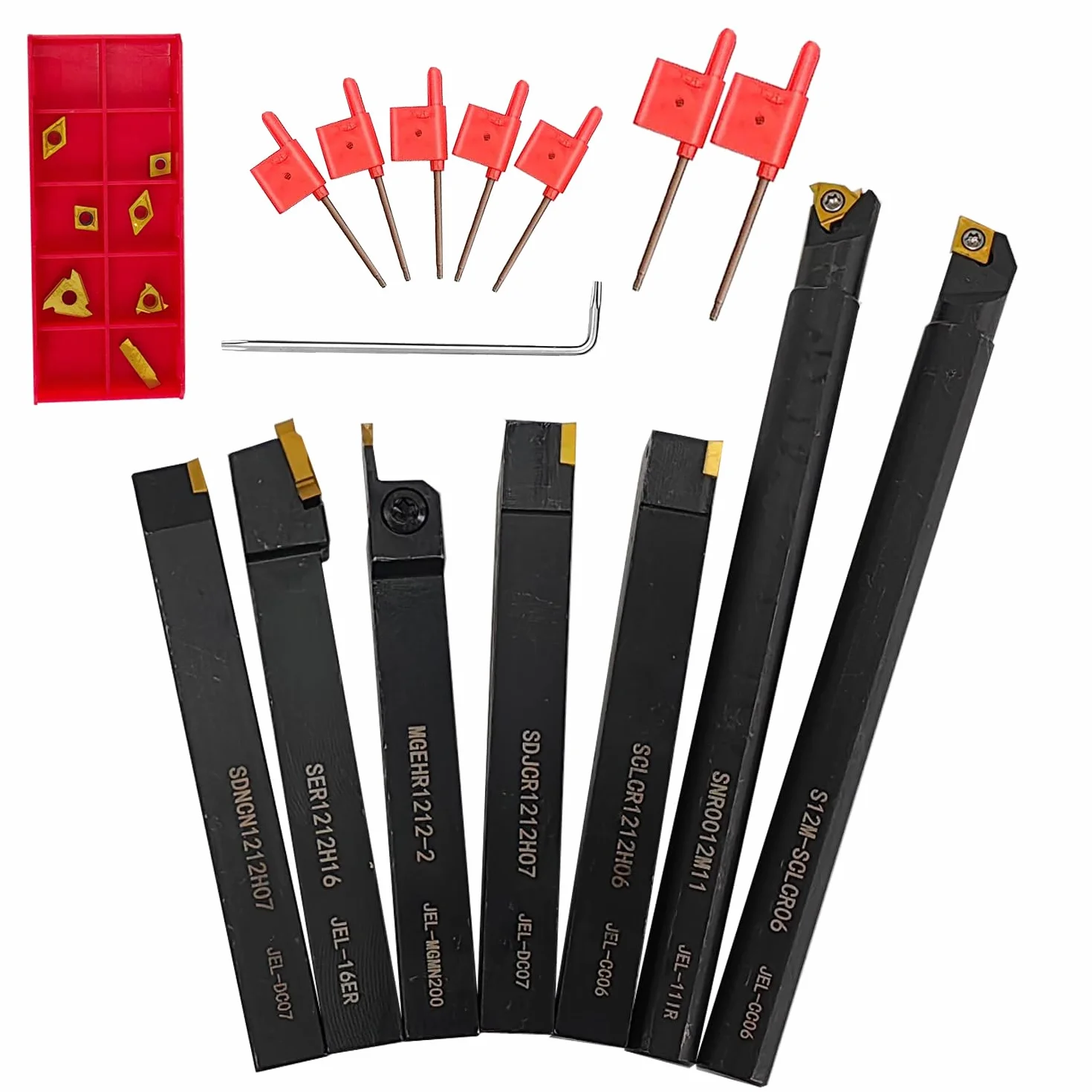 21 pezzi Tornio Carburo Utensile per Tornitura Porta Utensili Tornitura Carburo Multifunzionale Supporto Alesatore in Metallo con Inserto di Carburo Chiavi per Tornio Utensili Strumento Tornio 12mm