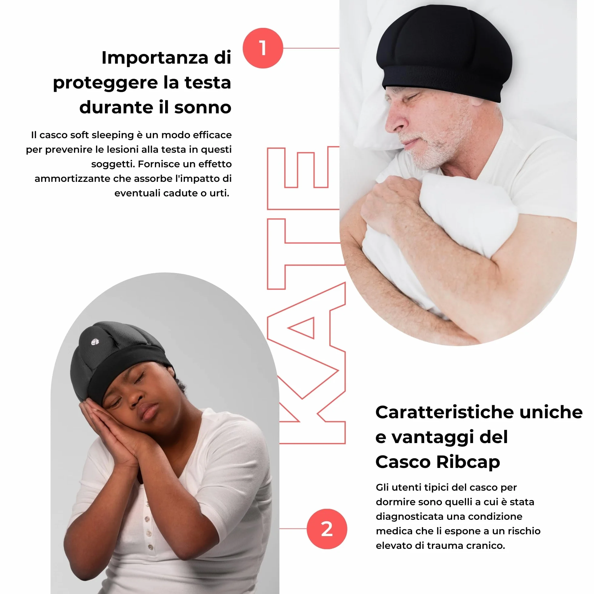 Ribcap Kate Cuffia sicura per Il Sonno | Nero | Casco Medico Protettivo per Il Sonno | Materiale Traspirante ipoallergenico