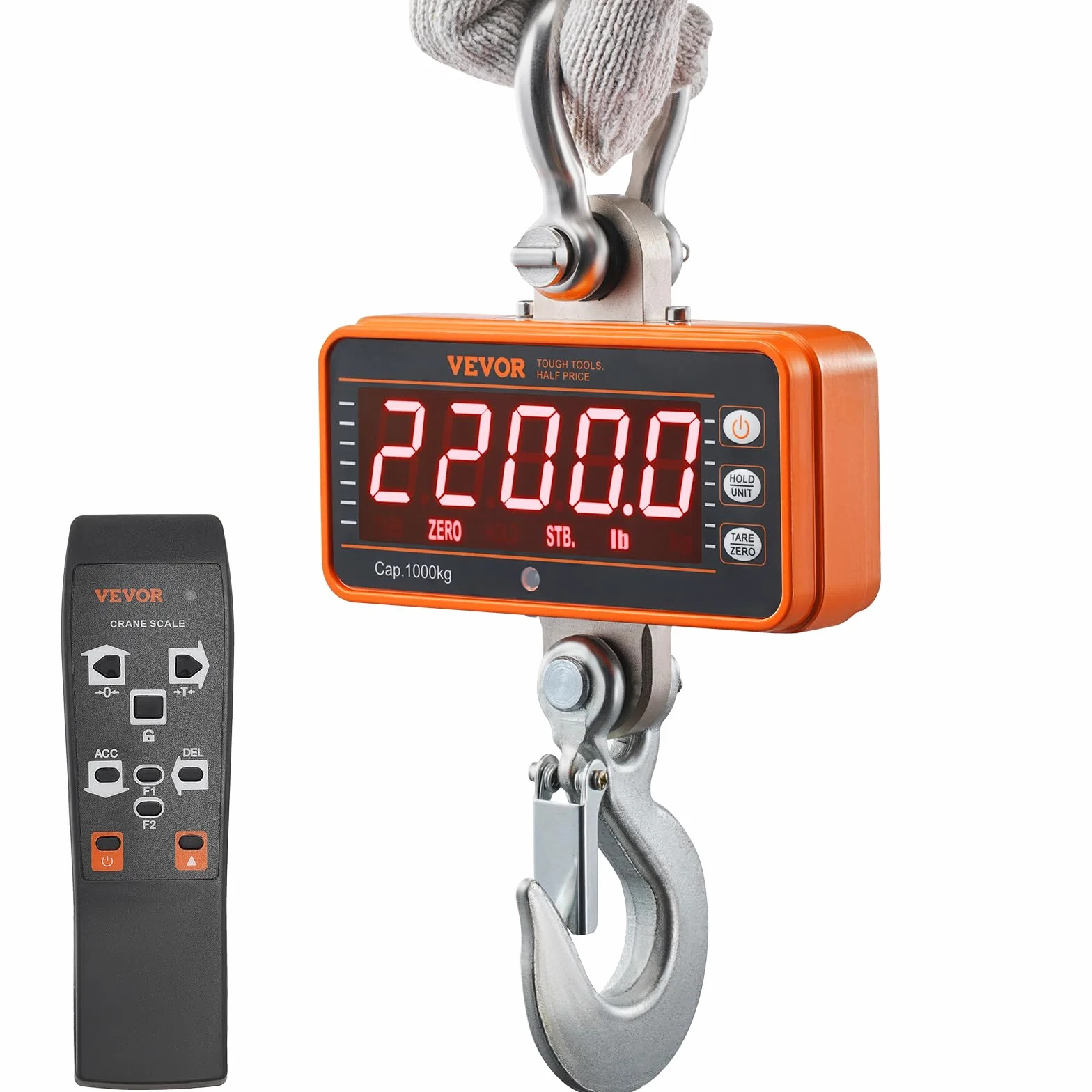 VEVOR Bilancia Industriale da Gru Carico Max. 1000 kg Bilancia Digitale da Gru con Telecomando Alloggiamento in Alluminio Fuso Display a LED ad Alta Precisione, Bilancia Digitale per Carichi Pesanti