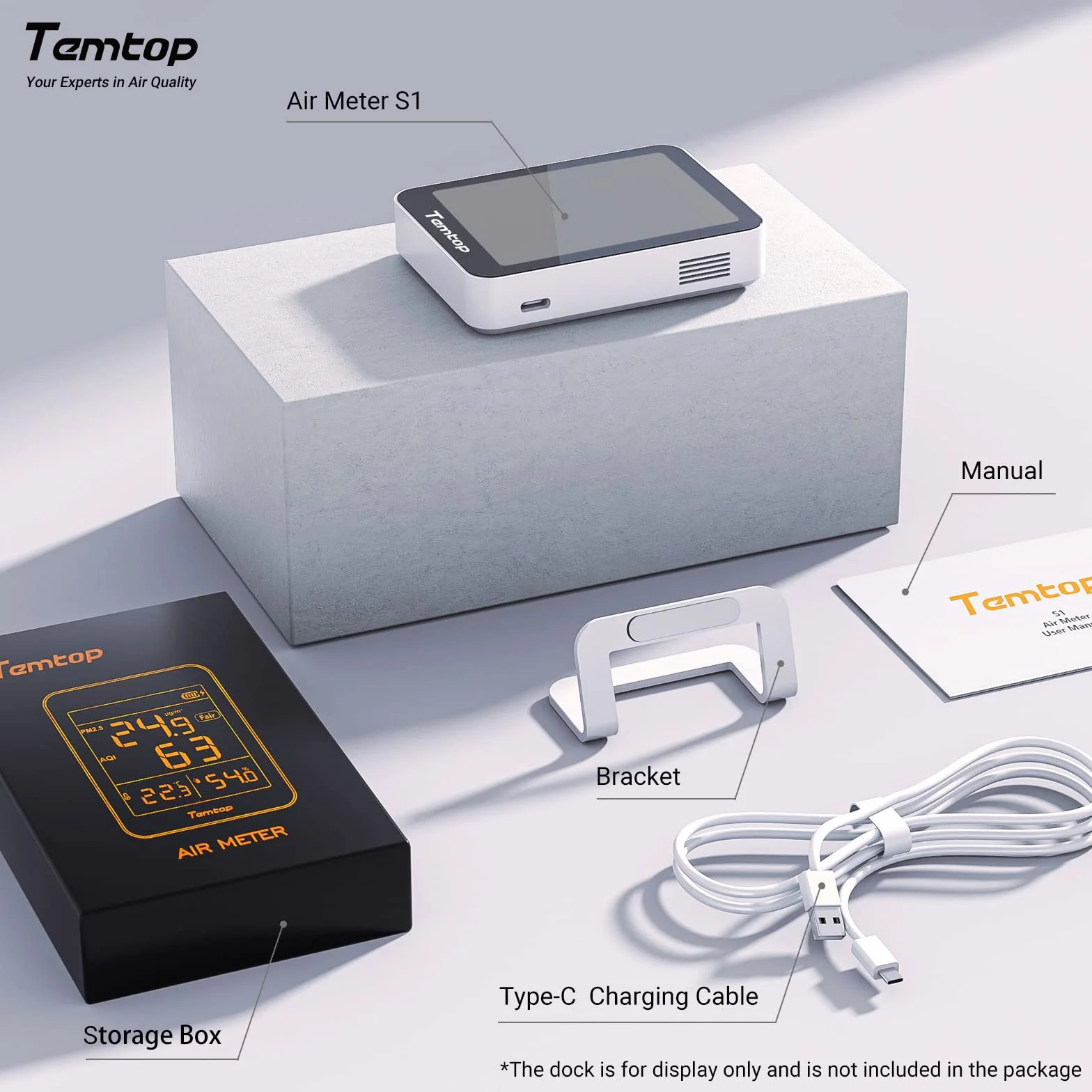 Temtop S1+ Misuratore di Qualità dell'Aria PM2.5 AQI Temperatura Umidità Termoidrometro con APP