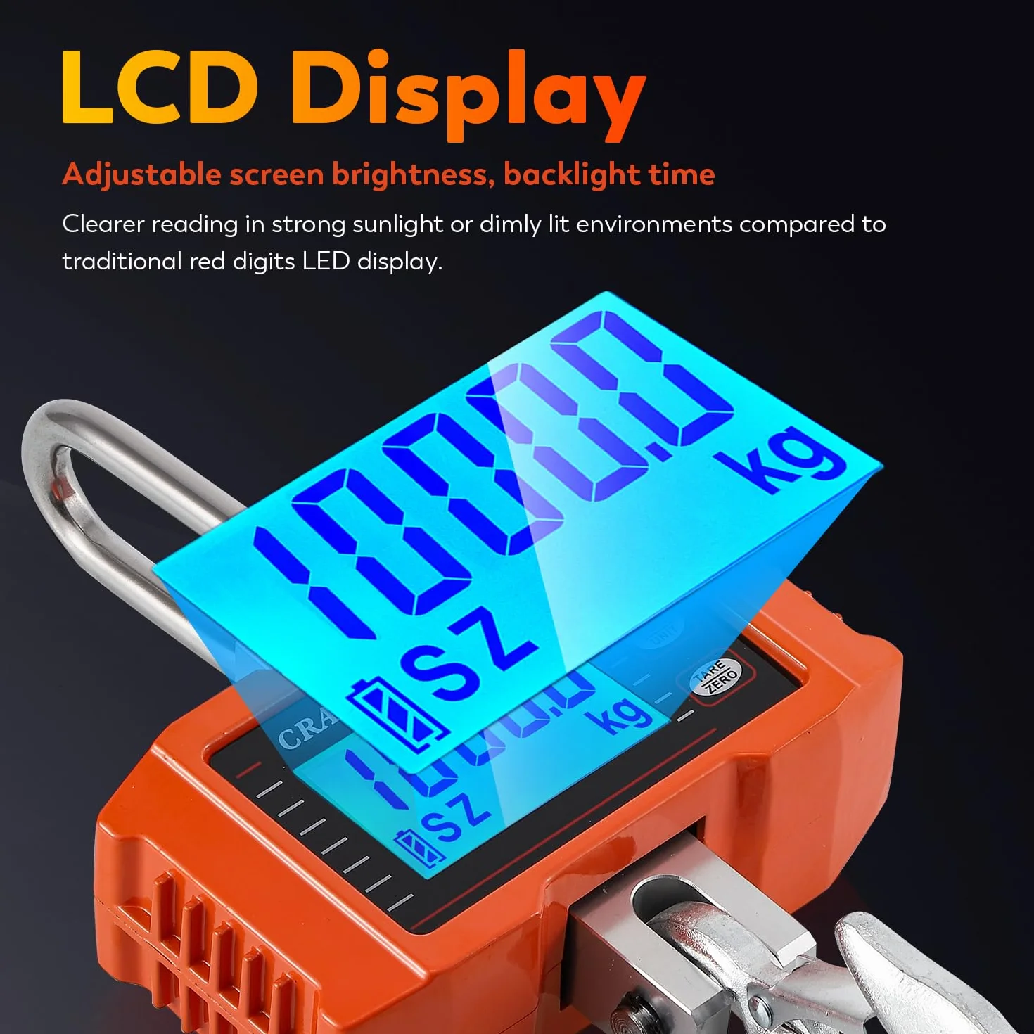 CGOLDENWALL Bilancia per Gru 2000kg, Industriale Sospesa a Gancio con Display LCD Retroilluminato