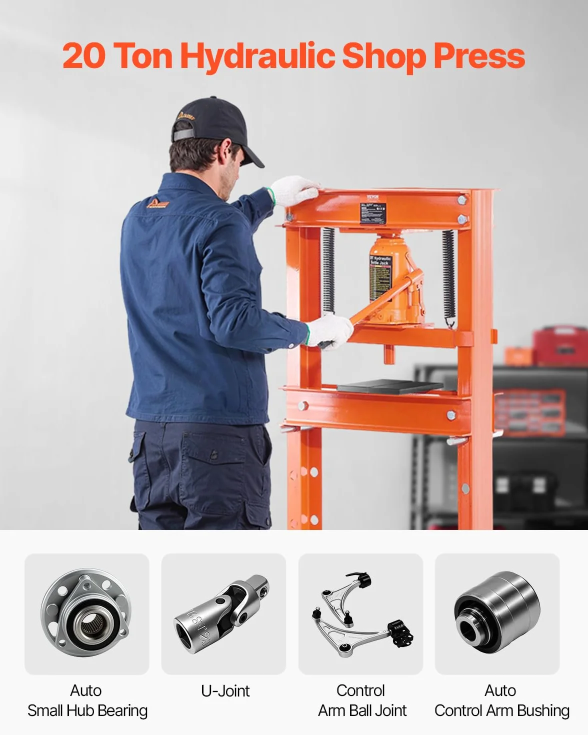 VEVOR Pressa Idraulica Manuale da Officina 20 T Telaio a H con Piastra di Pressatura