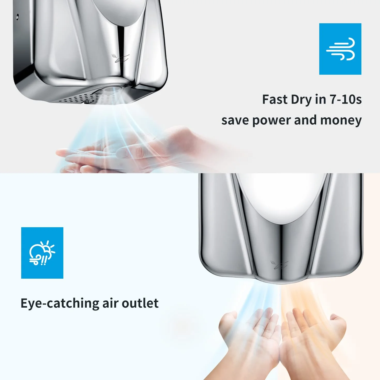 Anydry 2811 Professionale Asciugamani Elettrico Automatico 1650W Acciaio Inox Asciugatura Rapida