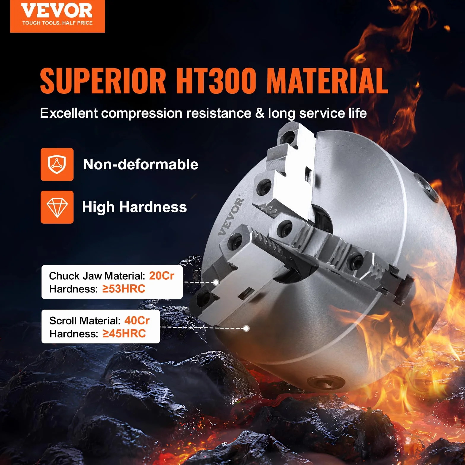VEVOR Mandrino a 3 Ganasce per Tornio Mandrino Autocentrante Materiale in HT300 Diametro 250 ± 5 mm, Mandrino per Tornio a 3 Griffe Gamma di Serraggio 6-110mm, Mandrino Autocentrante per Tornio 250mm