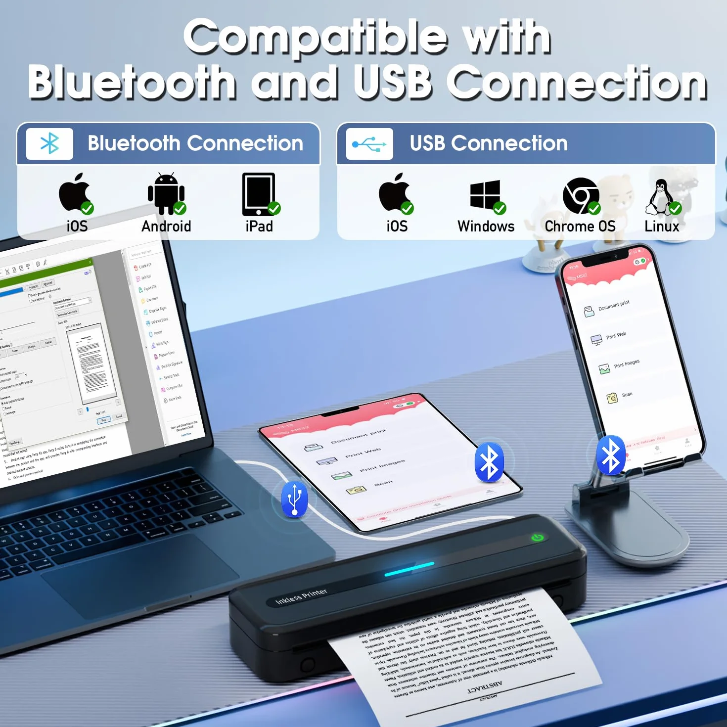 Stampante Portatile A4 M832 Bluetooth Termica Wireless per iPad Android iOS