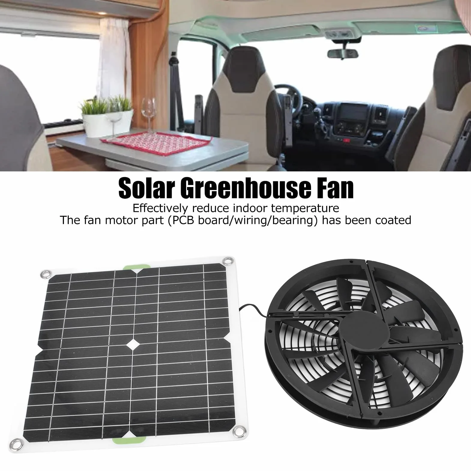 VBESTLIFE Ventilatore a Pannello Solare, Riduce la Temperatura Interna, con Una Rete di Protezione, per Ventilatore da Campeggio, Caravan, Yacht, Cuccia, pollaio