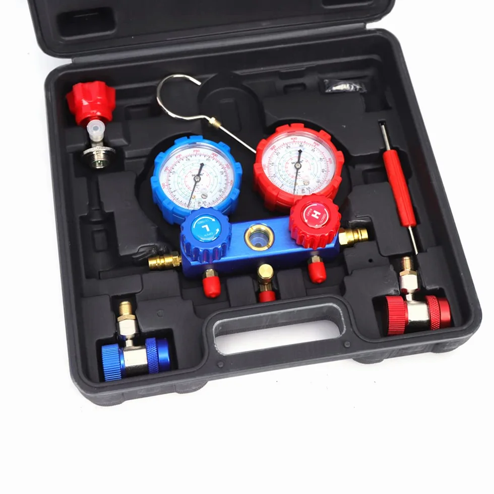 Sistema di montaggio per aria condizionata 2 vie con manometro pompa a vuoto R32 R410A R134A 3 tubi