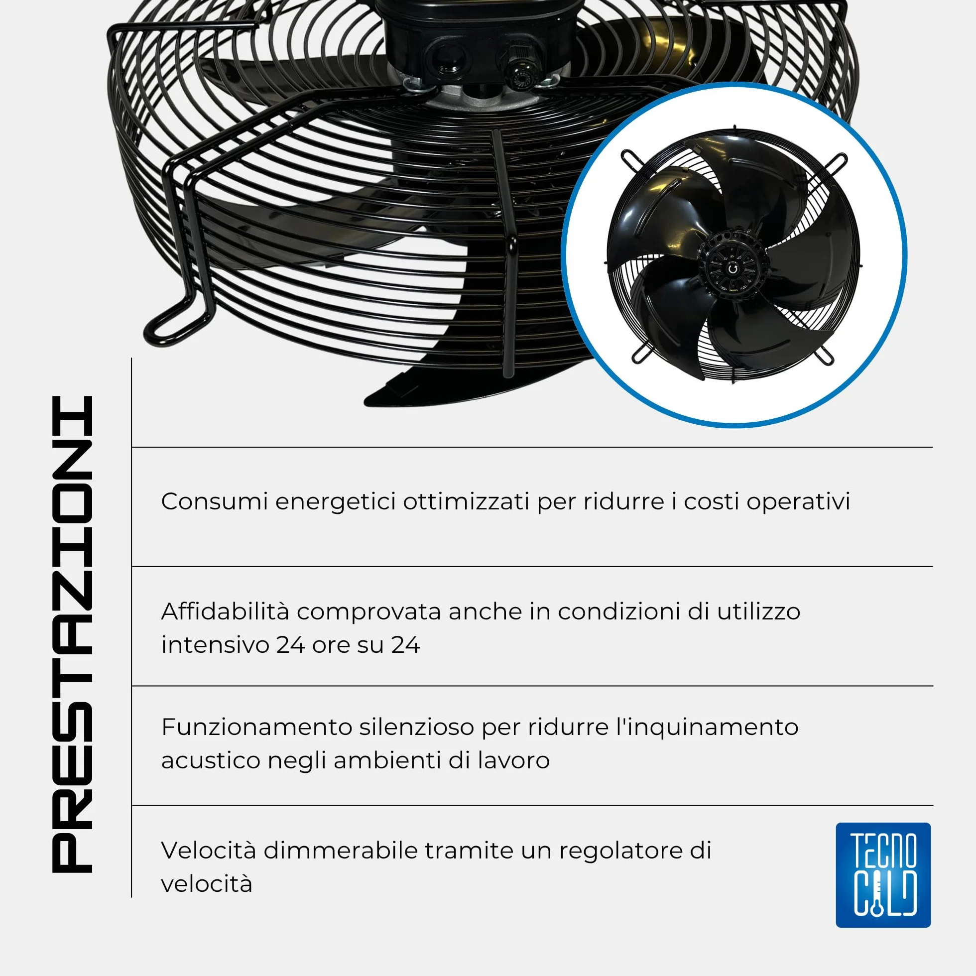 Ventilatore Assiale Industriale 230 V Aspirante Diametro Ø da 300 mm per Impianti di Refrigerazione con Motore e Griglia