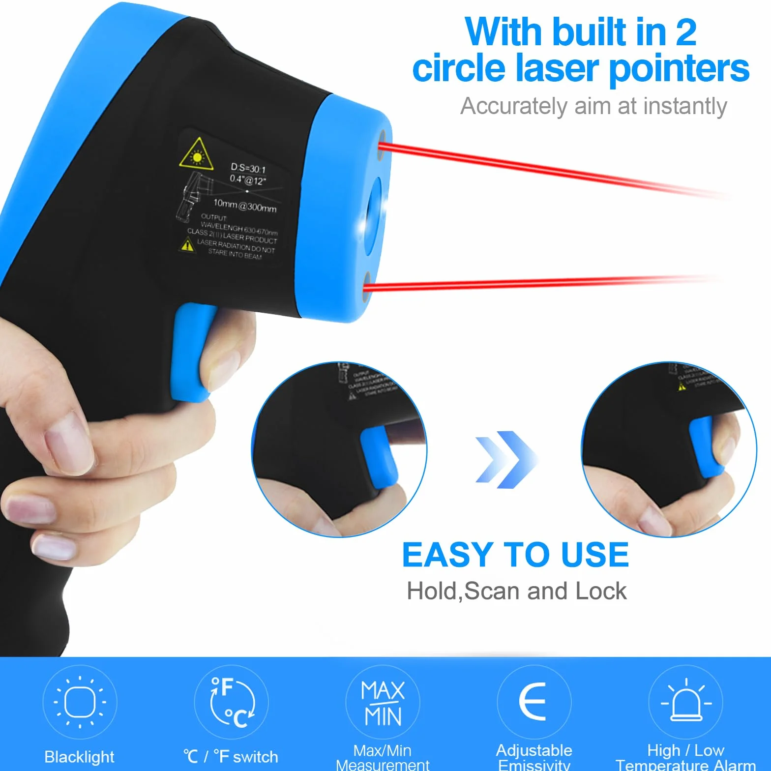 INFURIDER YF-1800 Termometro a Infrarossi Laser Pirometro -50℃-1800℃ 50:1 Emissività Regolabile