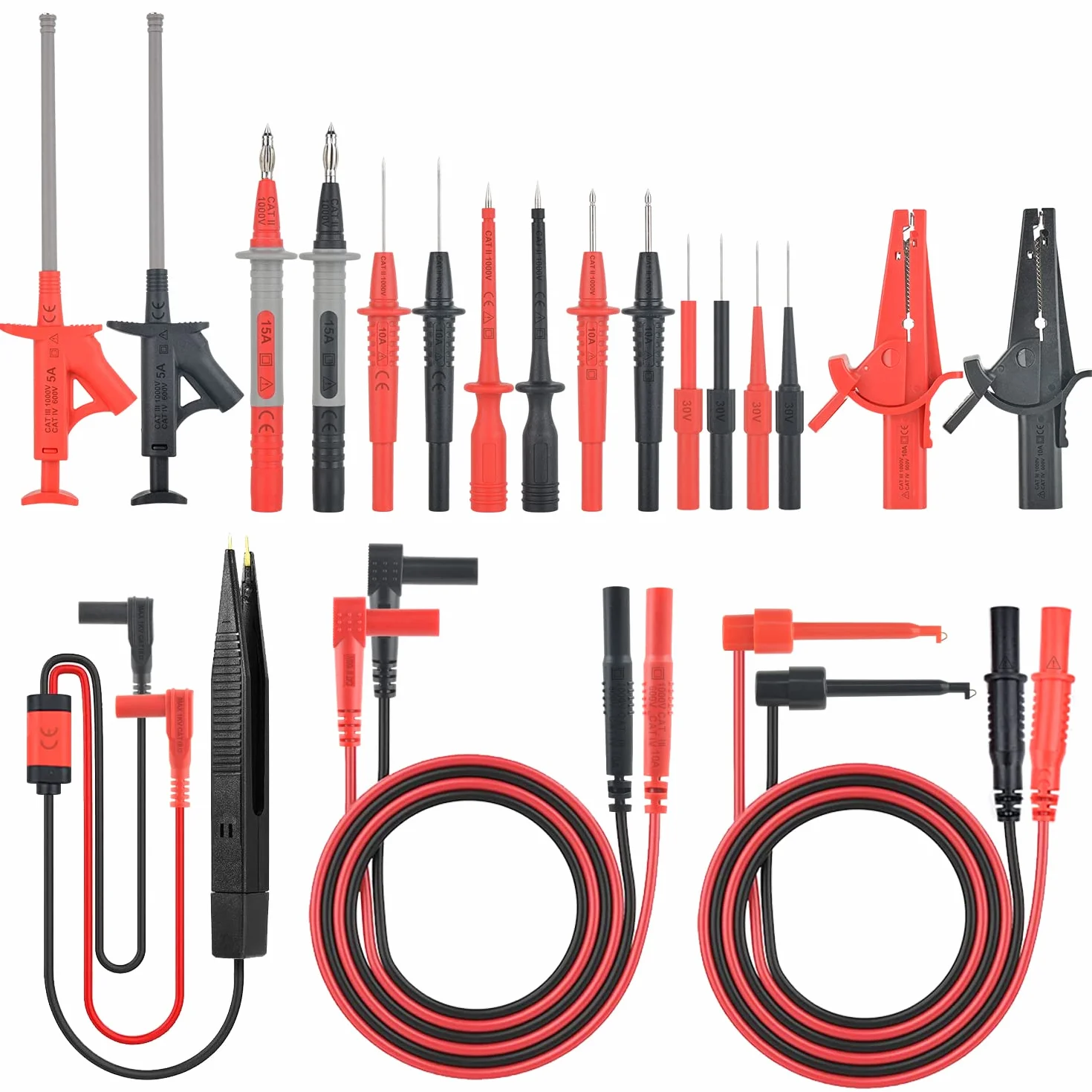 Cavi di Misura Multimetro MESTEK Cavi di Prova Puntali Tester Test Leads Kit Prolunga di Prova Pinze a Coccodrillo Clip e Mini-gancio Spina Banana Sonda per Digitale Multimetri Accessori 21 Pezzi