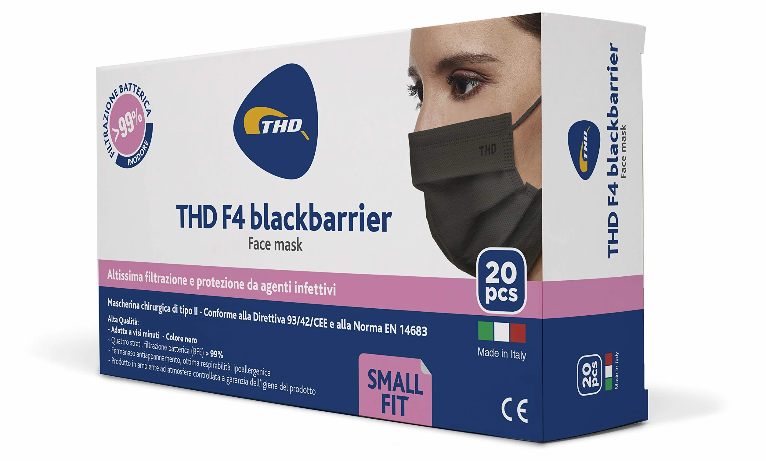 Mascherina Inodore 4 Strati Filtranti Nero 20 Pezzi