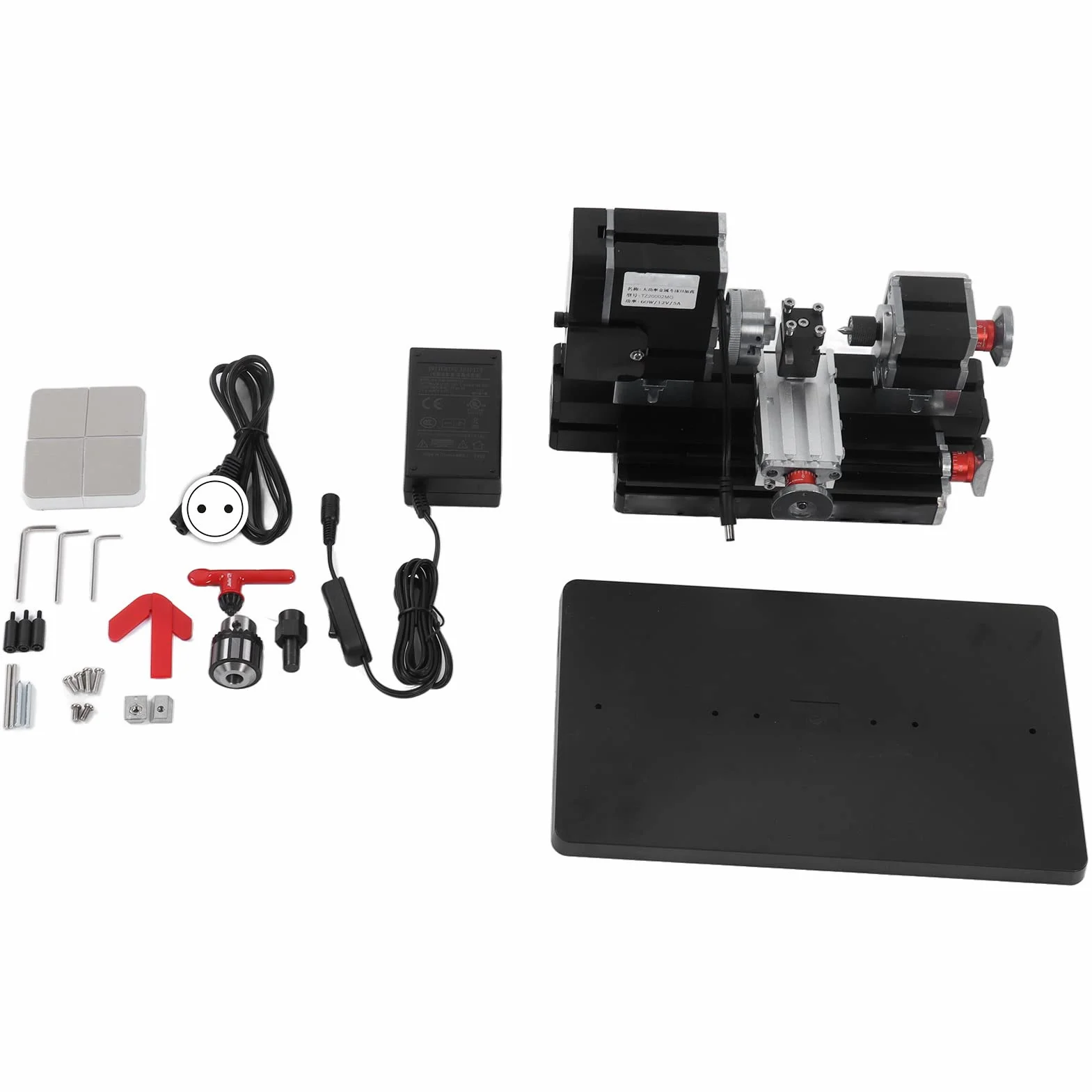 12VDC 60W 12000RPM CNC Mini Tornio Macchina Utensile Fai Te Lavorazione del Legno Tornio per Legno Fresatrice Rettifica Lucidatura Perline Trapano Rotary 100‑240V(#1)