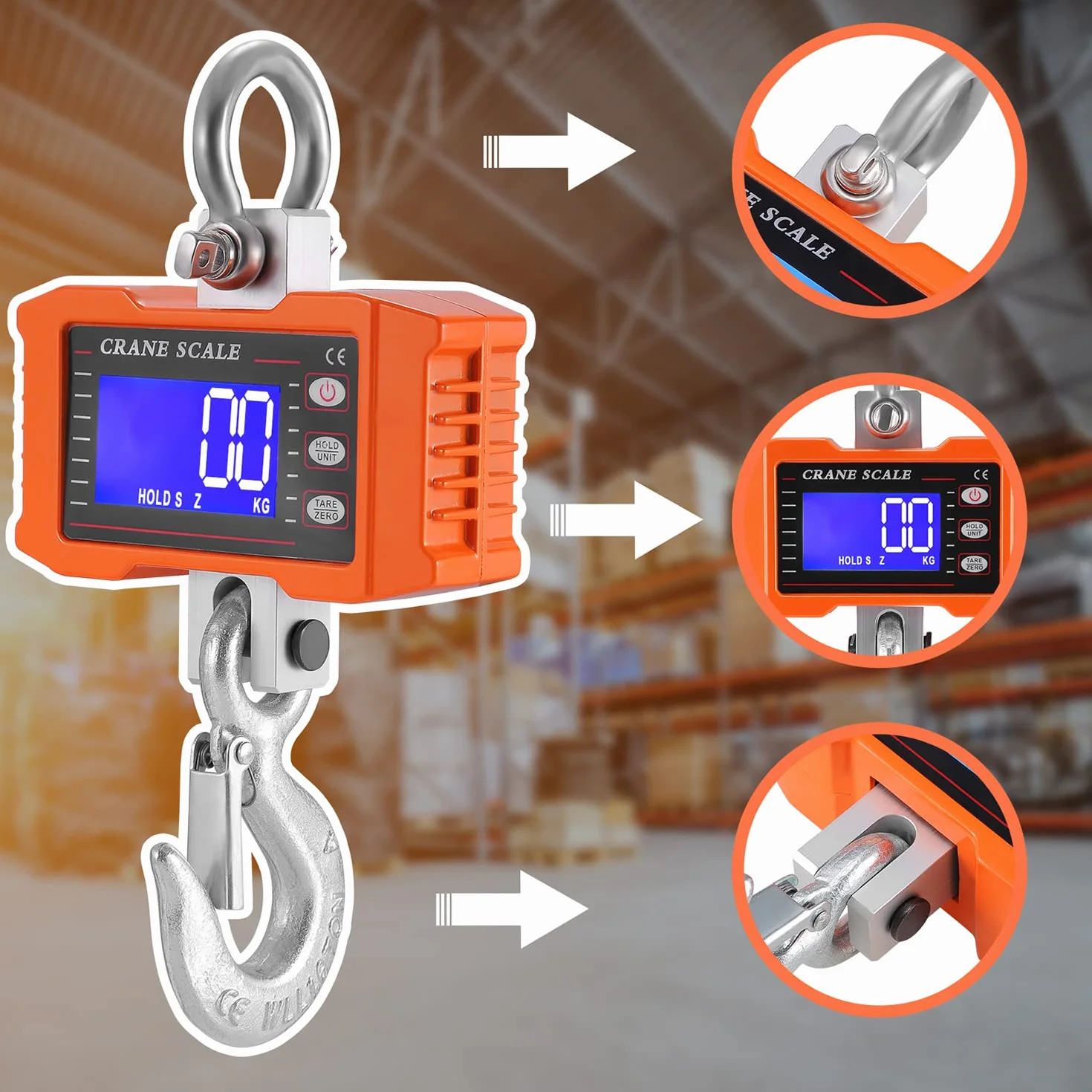 Bilancia sospesa digitale industriale per gru 1000kg 2200 lbs con telecomando e display LCD