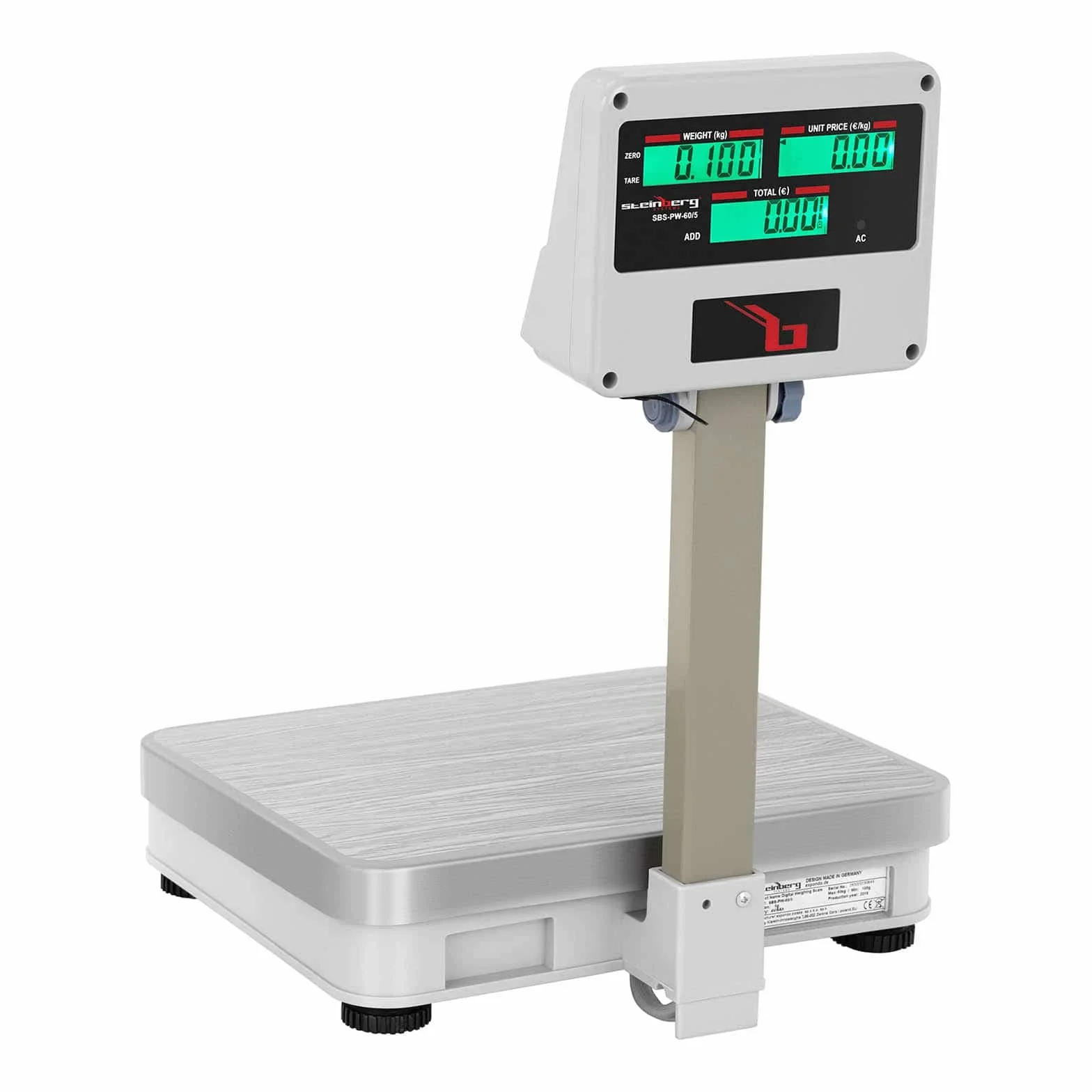 Steinberg Systems - Bilancia prezzatrice SBS-PW-100/10-100 kg campo di misura / 10 g precisione - Display LCD - con dispositivo di illuminazione e display qualitativamente eccellente