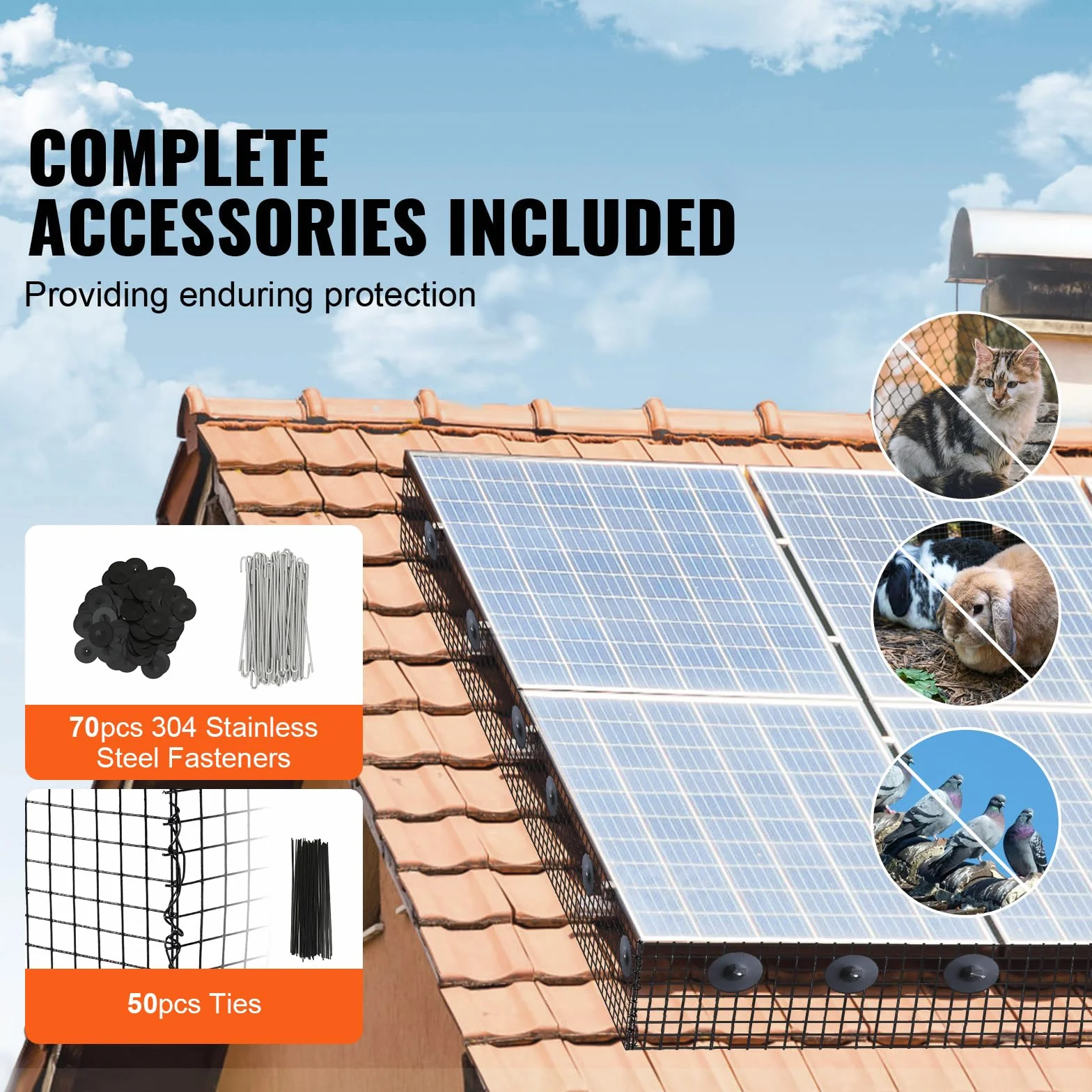 VEVOR Pannello Solare a Rullo Griglia di Protezione 20,3 cm x 30,5 m Anti-Uccelli Acciaio Inox PVC 12,7 mm