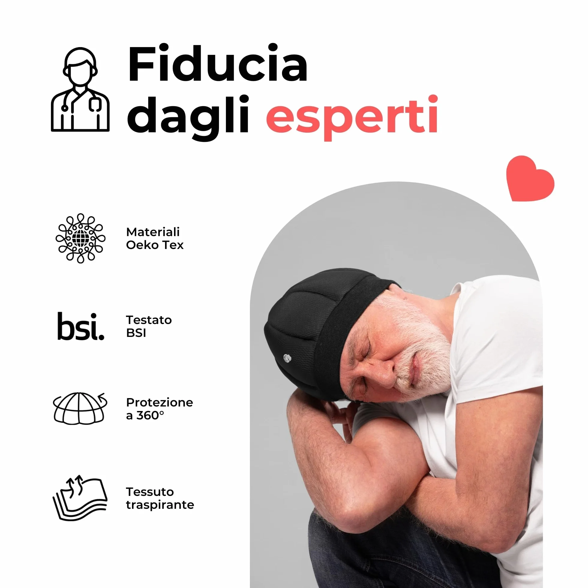 Ribcap Kate Cuffia sicura per Il Sonno | Nero | Casco Medico Protettivo per Il Sonno | Materiale Traspirante ipoallergenico