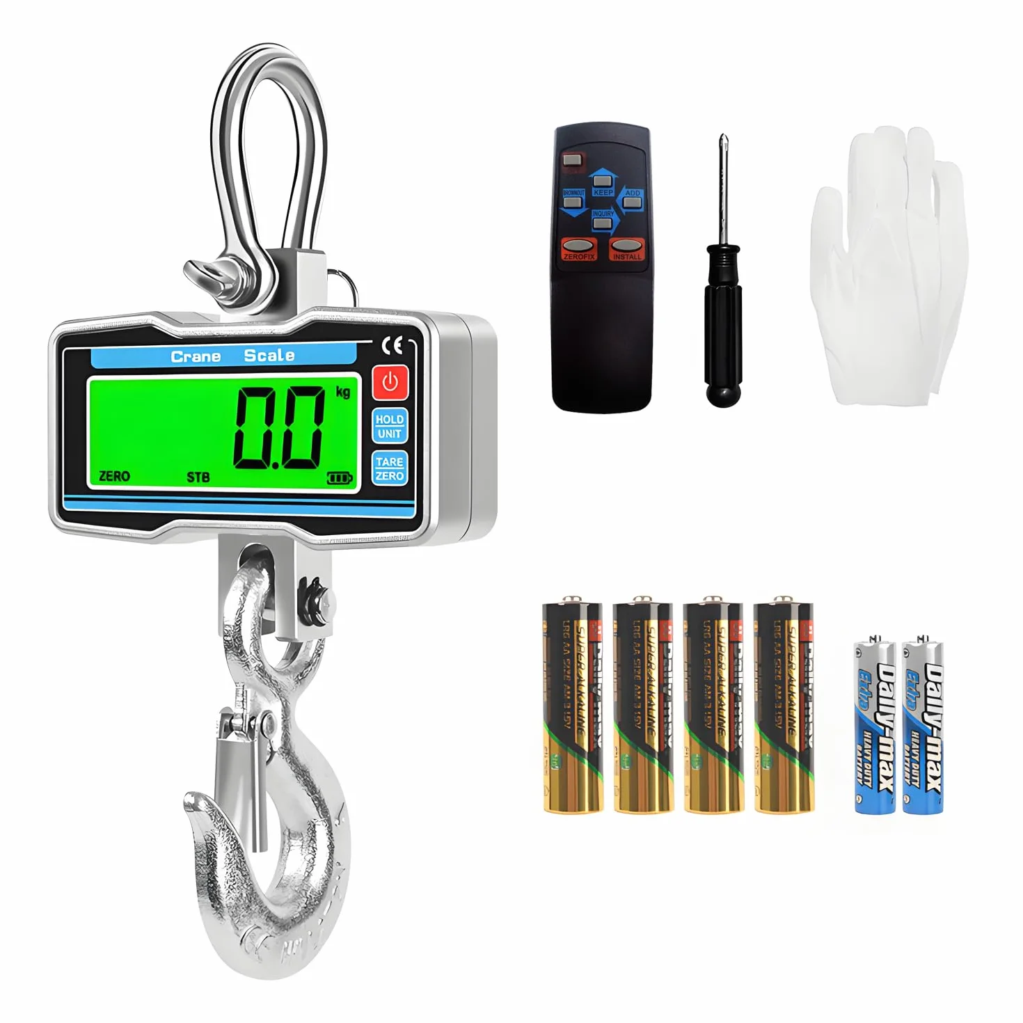 Bilancia a Gru Digitale Industriale 2000 kg con Telecomando, Display LED, Lega di Alluminio, Gancio Acciaio, Precisione 0,5 kg