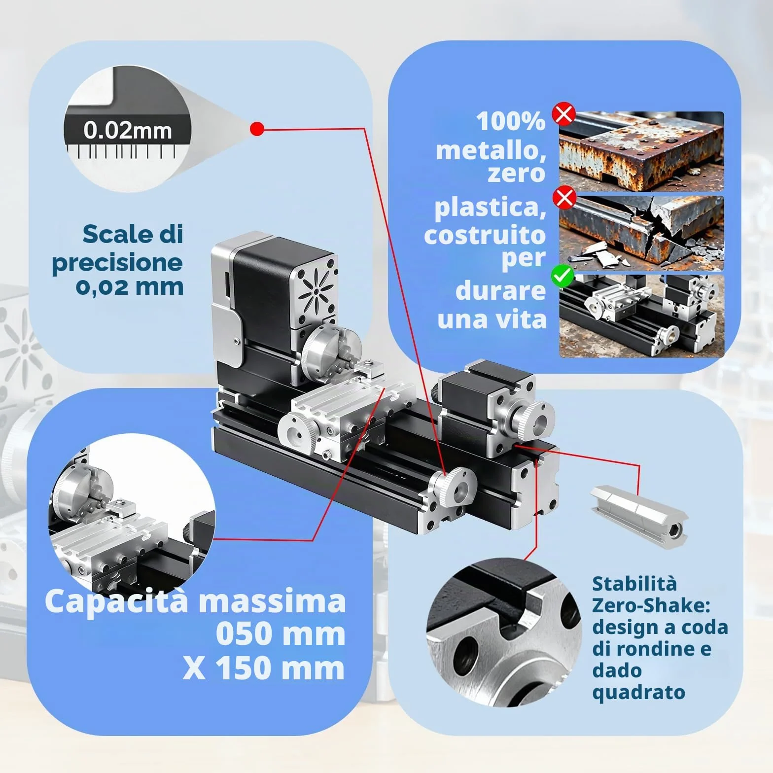 Tornio in miniatura interamente in metallo 36 W 20000 rpm Didactical Mini metallo Tornio Macchina per Hobbyist Lavorazione Del Legno Artigianato